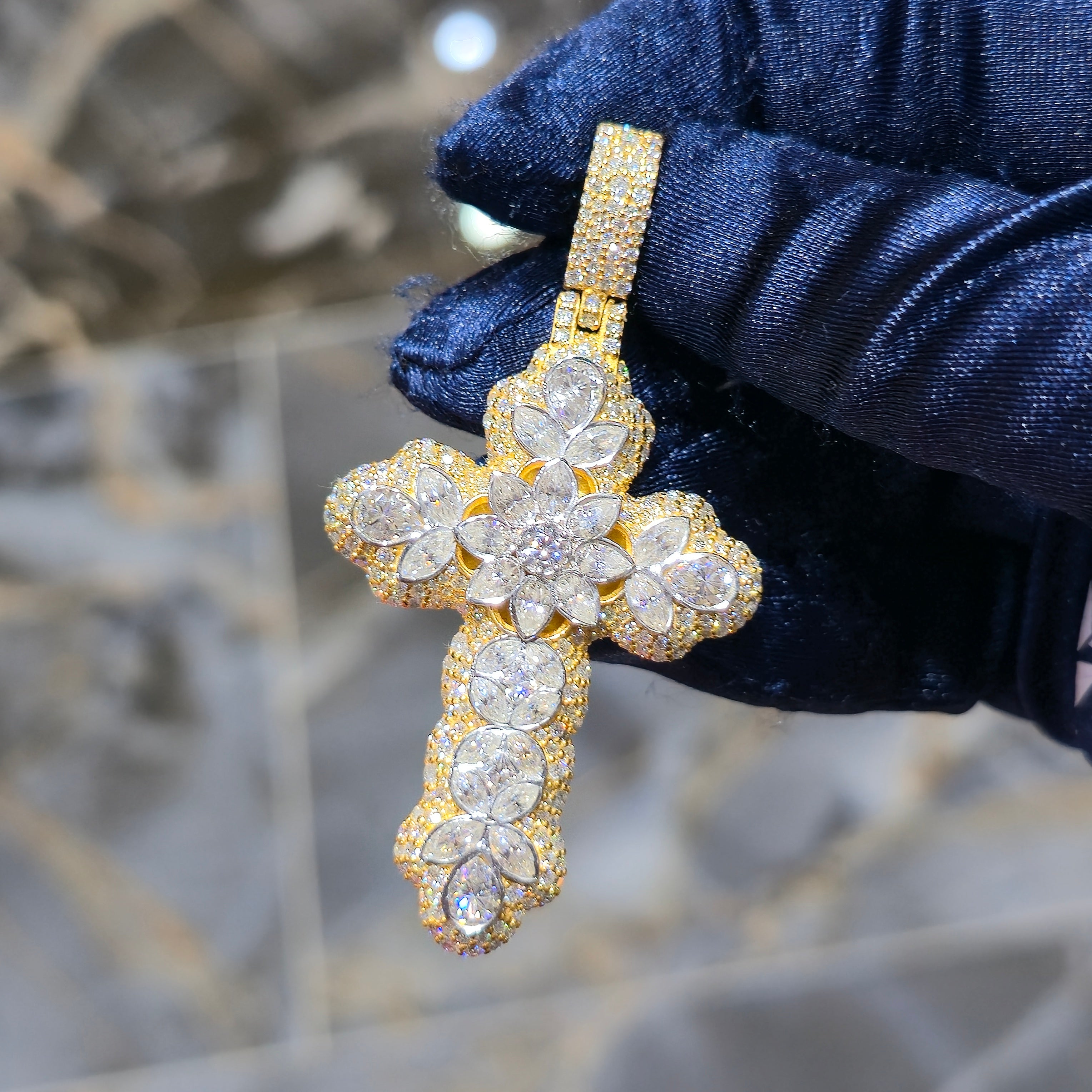 Mixed Cut Moissanite Cross Pendant – 925 Sterling Silver | Solid Back | 8.00 CTW | 2.5 Inch