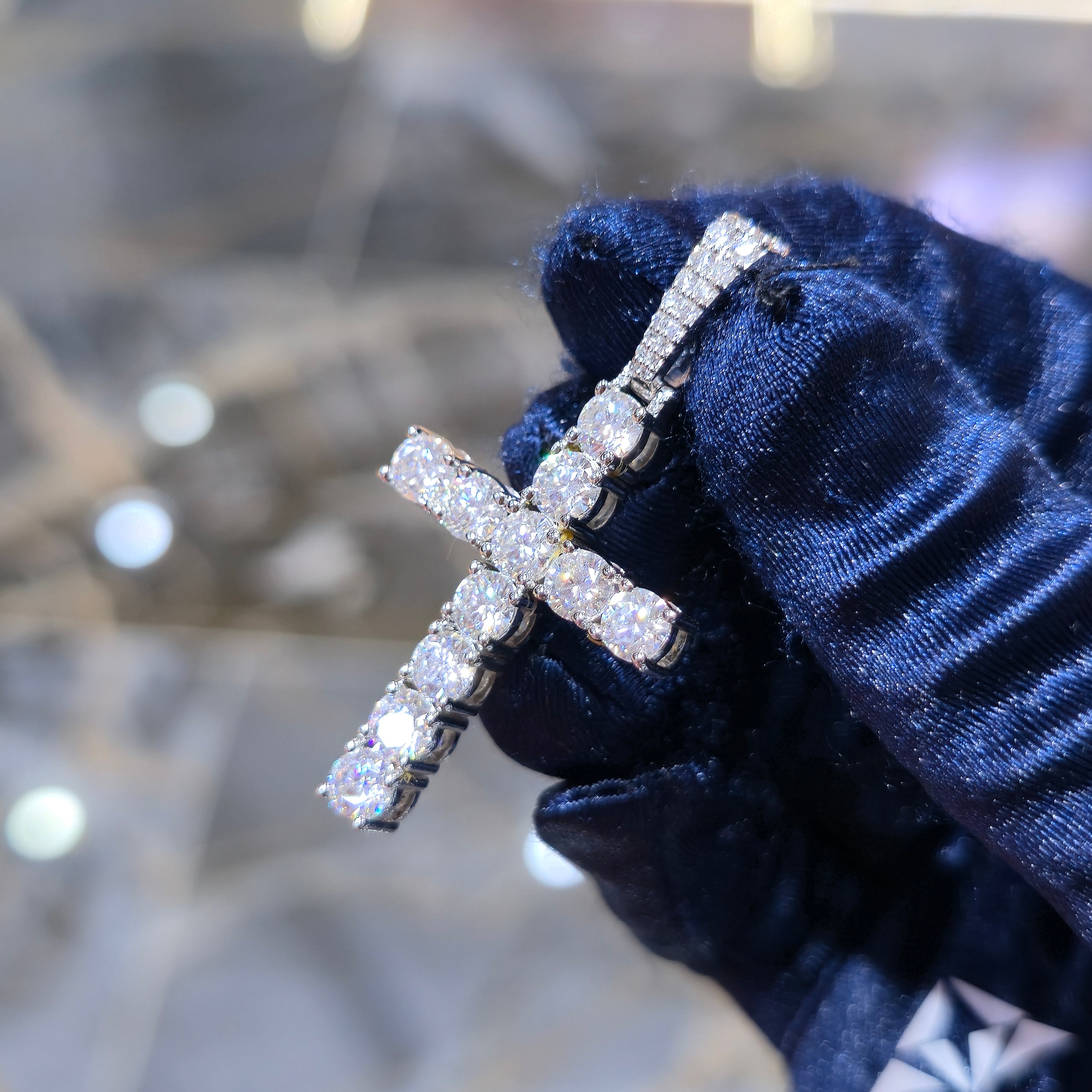 Moissanite Tennis Cross Pendant – 925 Sterling Silver | 3.45 CTW | Silver, Gold & Rose Gold