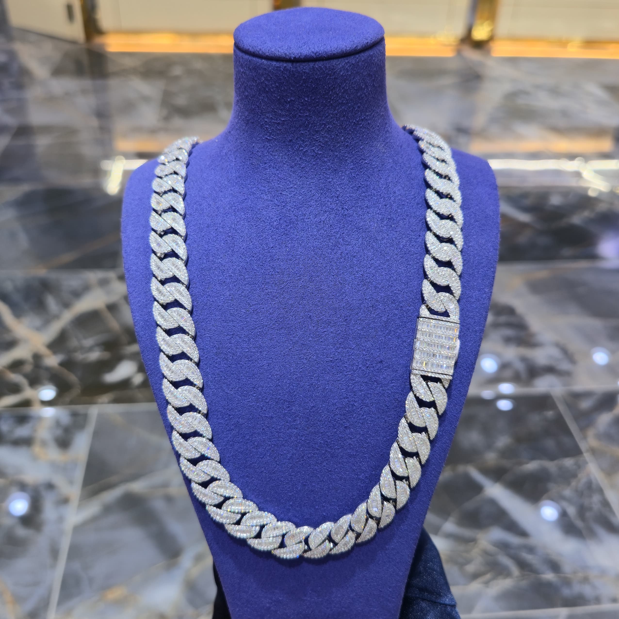 Moissanite Miami Cuban Baguette Link Chain | 14mm | Silver, Gold & Rose Gold