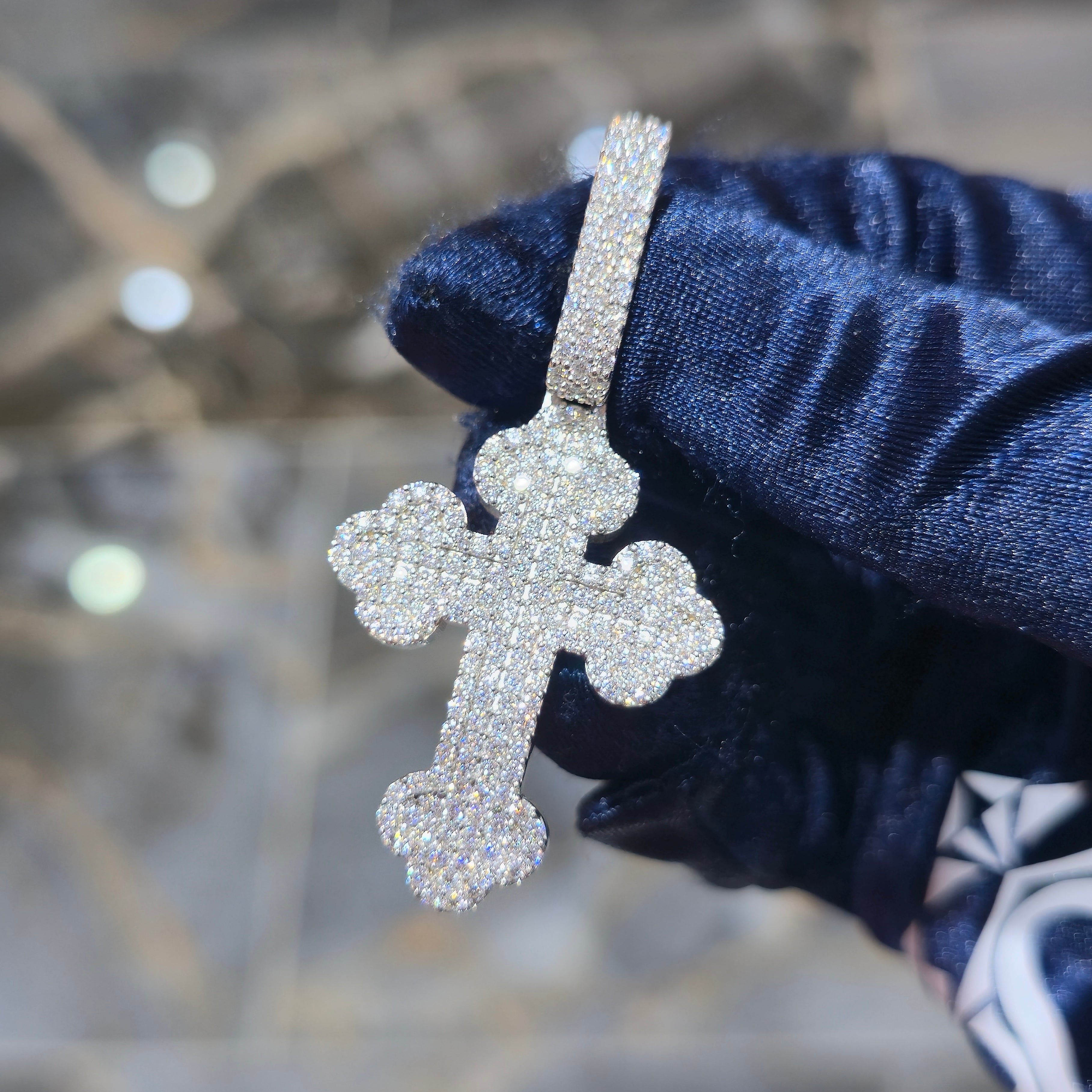 Moissanite Bottony Cross Pendant – 925 Sterling Silver | 2.11 CTW | Silver, Gold & Rose Gold
