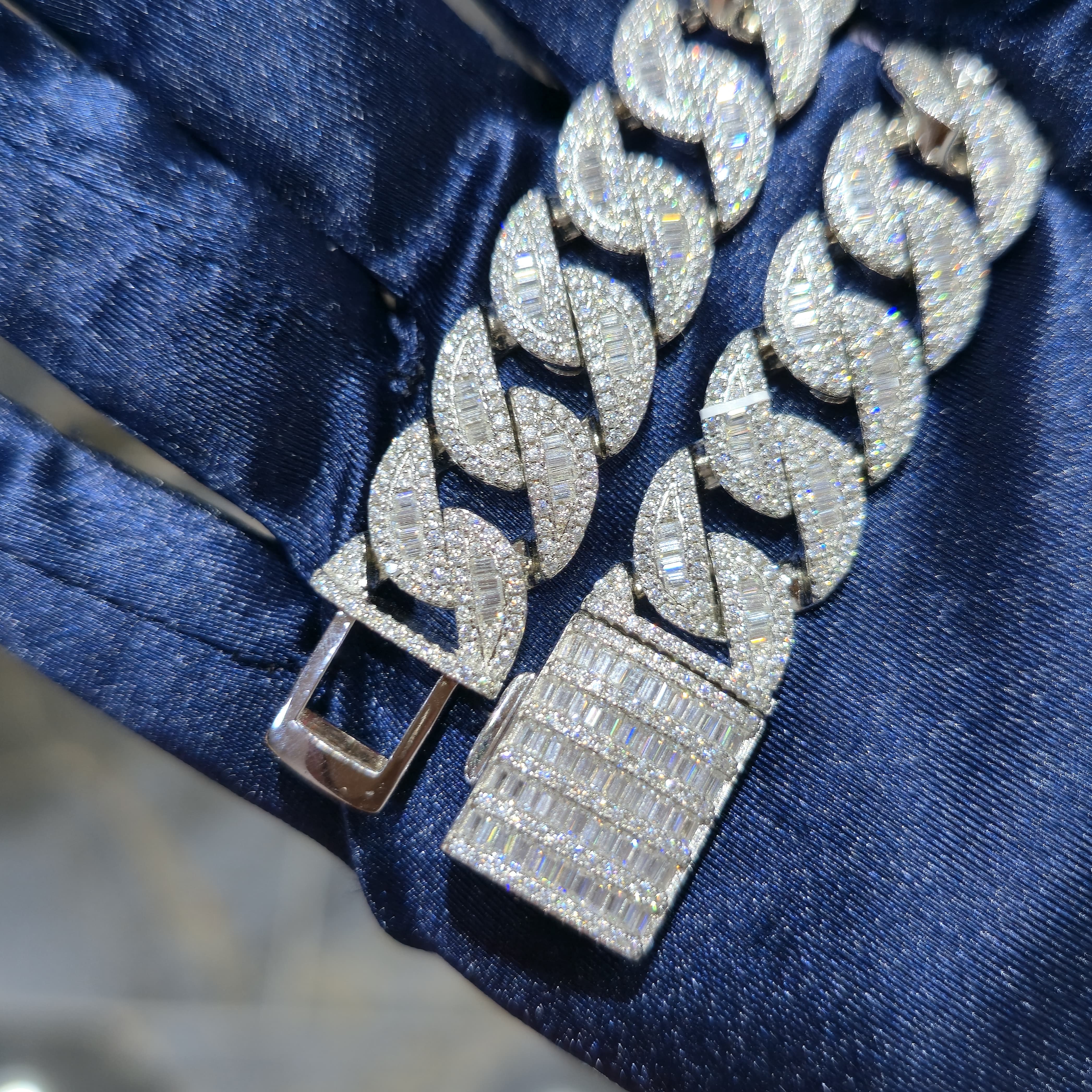 Moissanite Miami Cuban Baguette Link Chain | 14mm | Silver, Gold & Rose Gold
