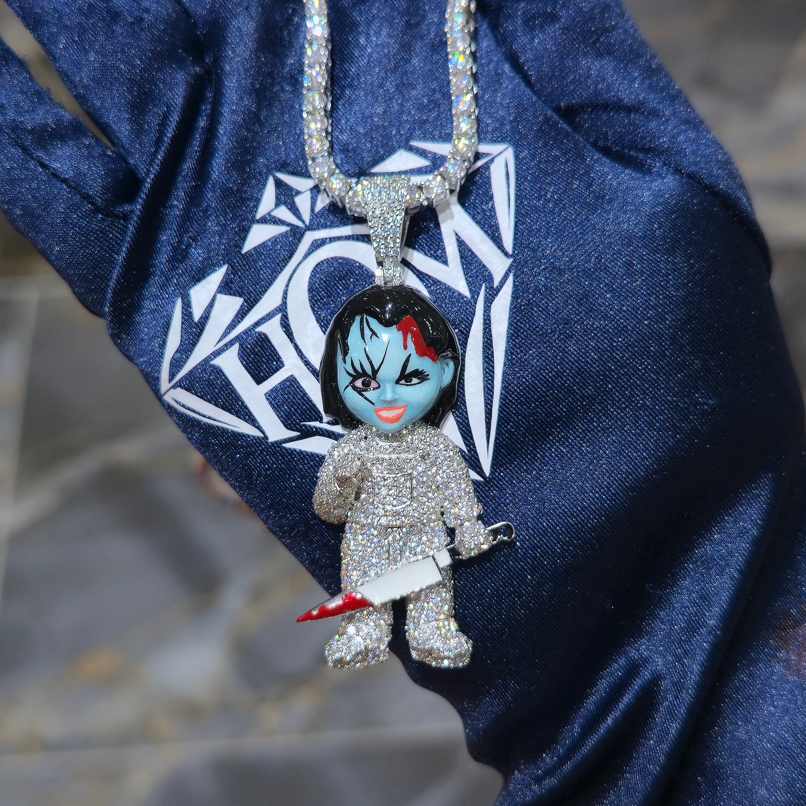 Chucky & Tiffany Moissanite Pendant & Tennis Chain Combo Set | Silver & Gold