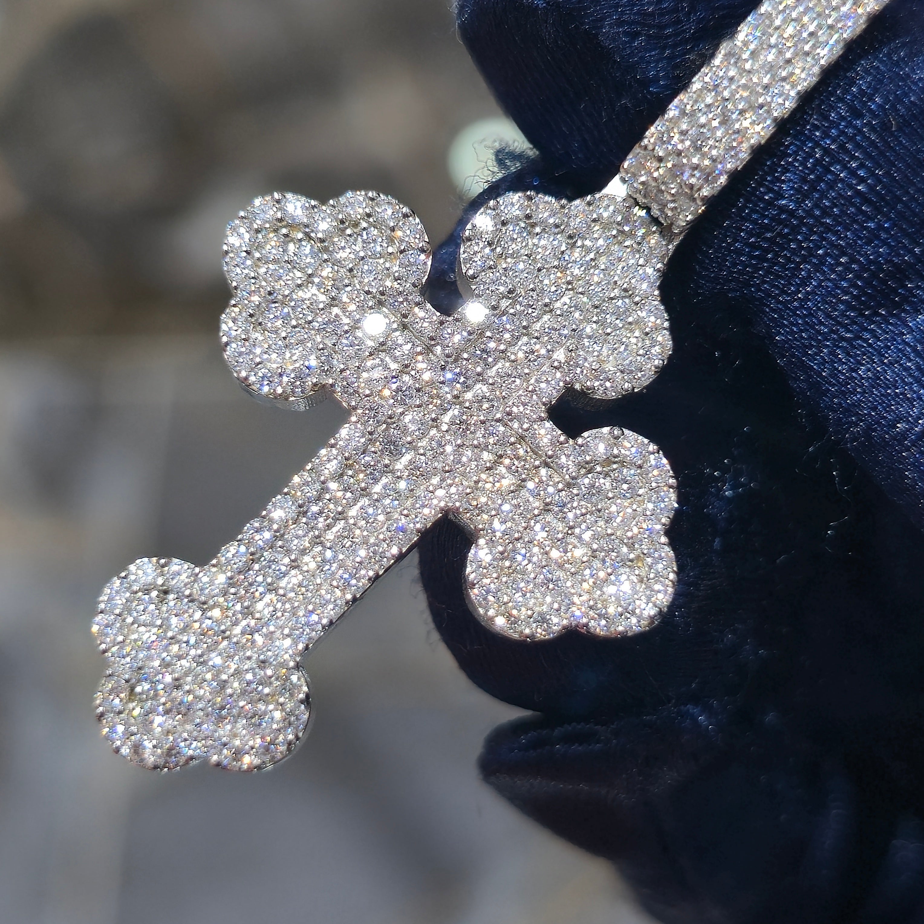Moissanite Bottony Cross Pendant – 925 Sterling Silver | 2.11 CTW | Silver, Gold & Rose Gold