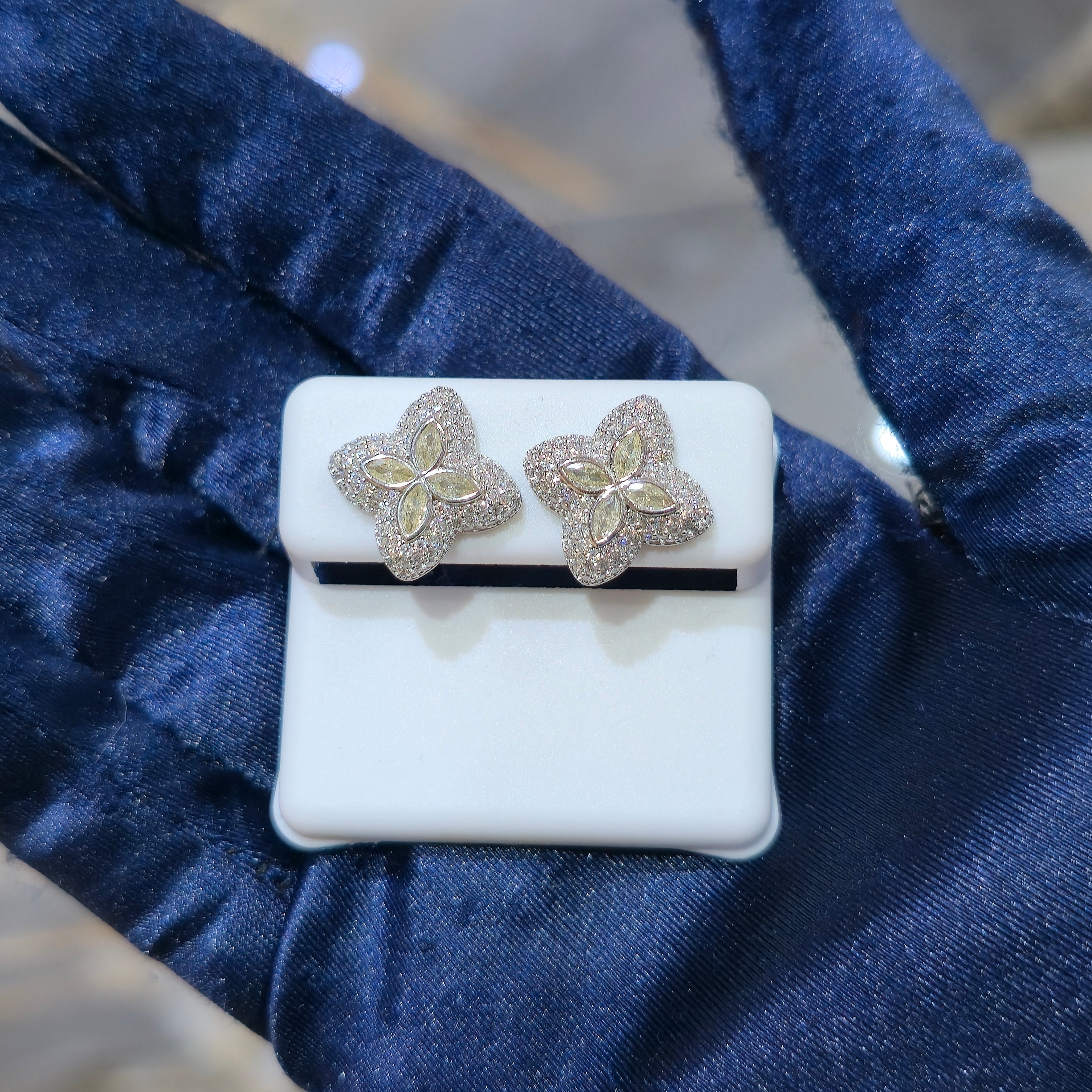 Sterling Silver Moissanite Four Leaf Marquise Cut Stud Earrings