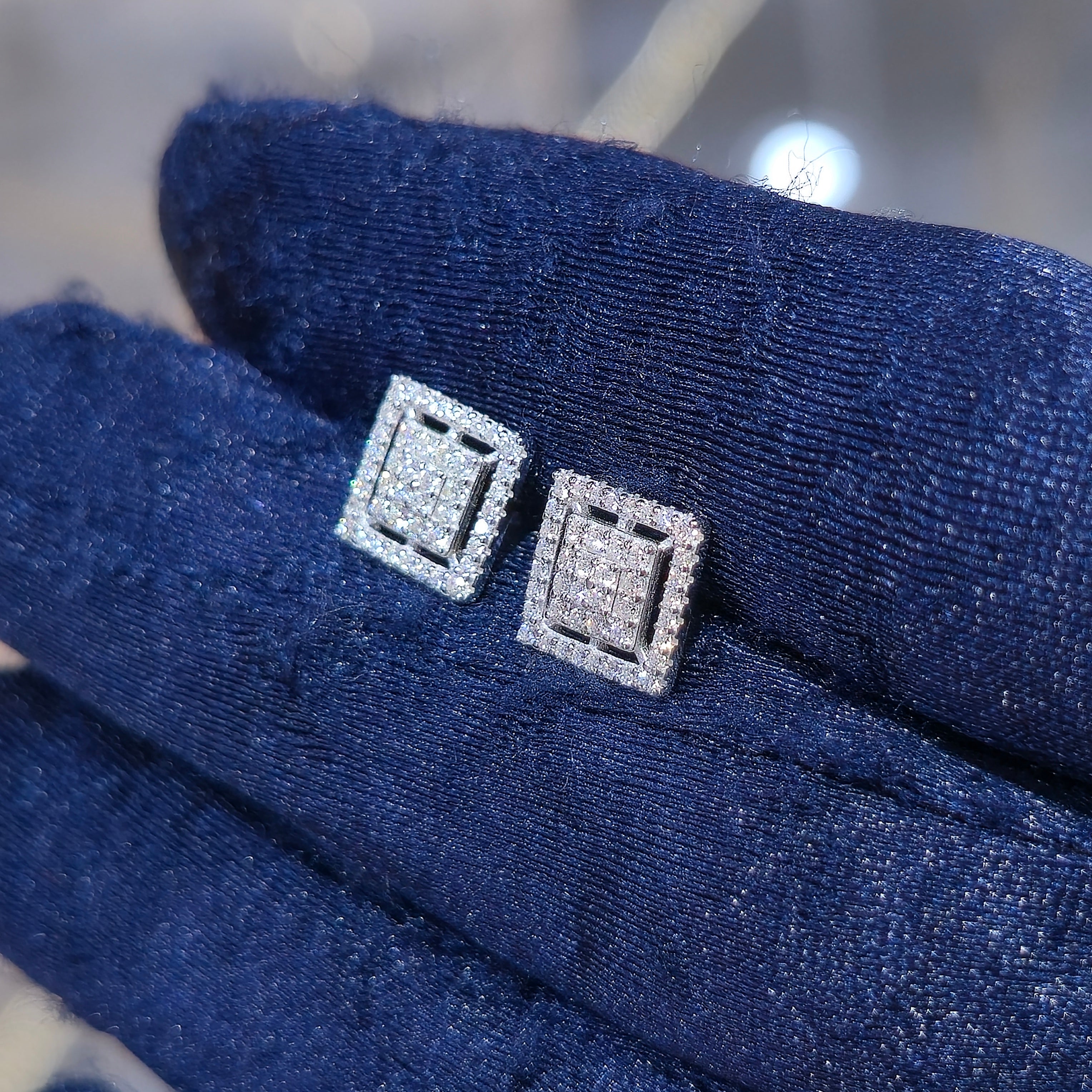 Sterling Silver Moissanite Square Halo Cluster Stud Earrings