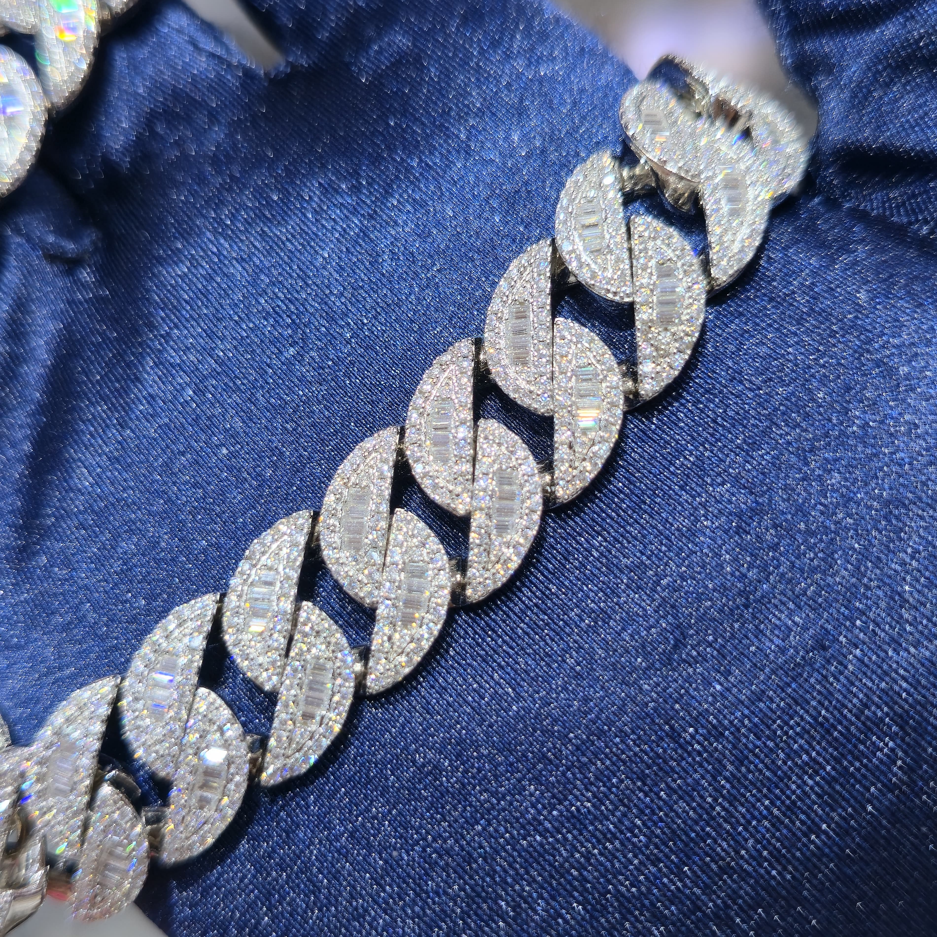 Moissanite Miami Cuban Baguette Link Chain | 14mm | Silver, Gold & Rose Gold
