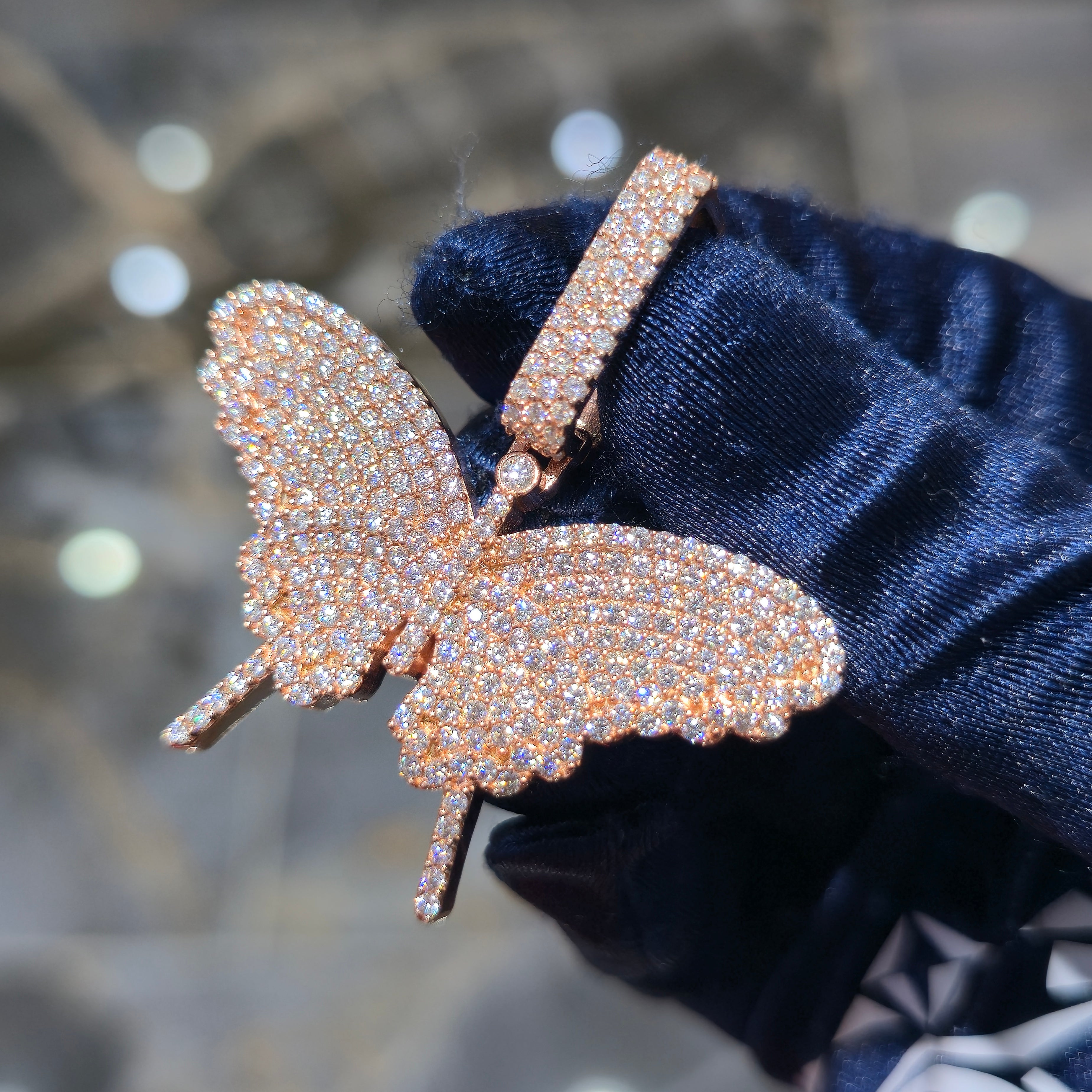 Moissanite Hip Hop Butterfly Pendant – 925 Sterling Silver | 2.97 CTW | Silver, Gold & Rose Gold