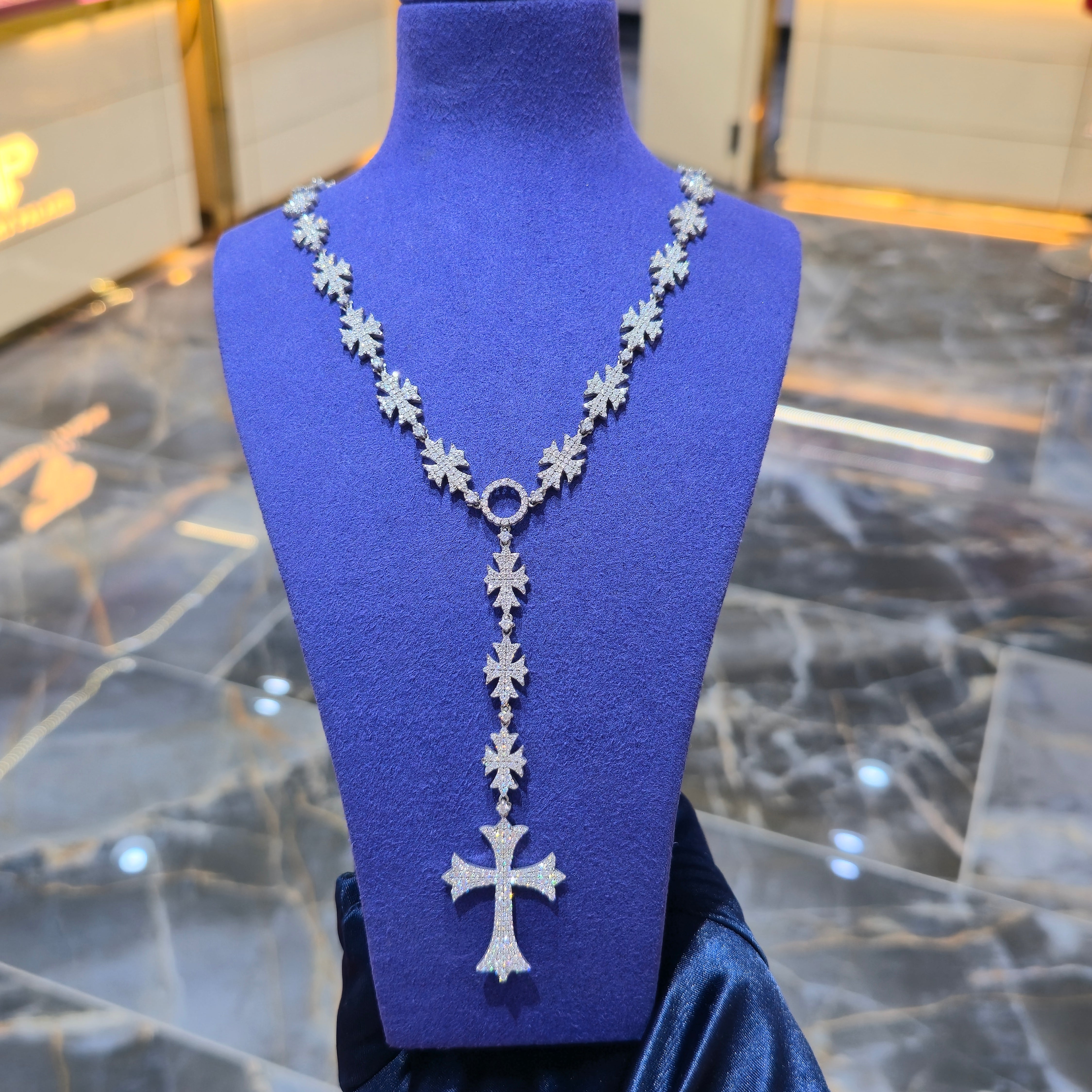 Moissanite  Flared Cross Rosary Chain 12.42 ctw