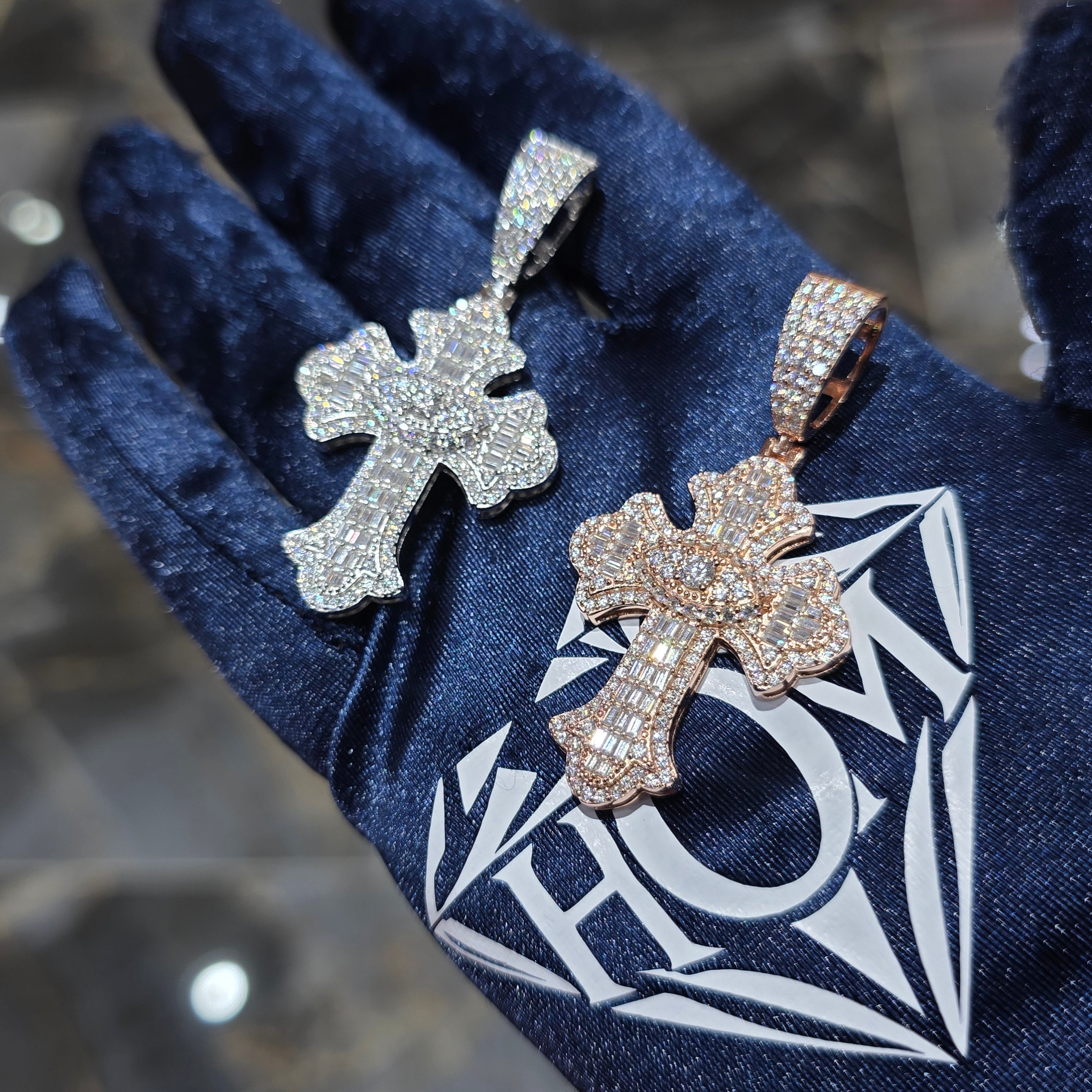 Moissanite Baguette Cross Pendant – 925 Sterling Silver | 2.69 CTW | Silver, Gold & Rose Gold