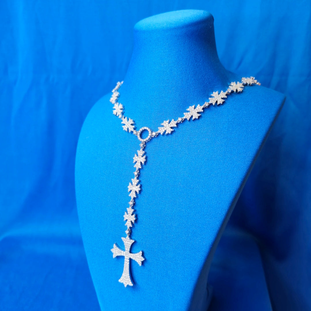 Moissanite  Flared Cross Rosary Chain 12.42 ctw