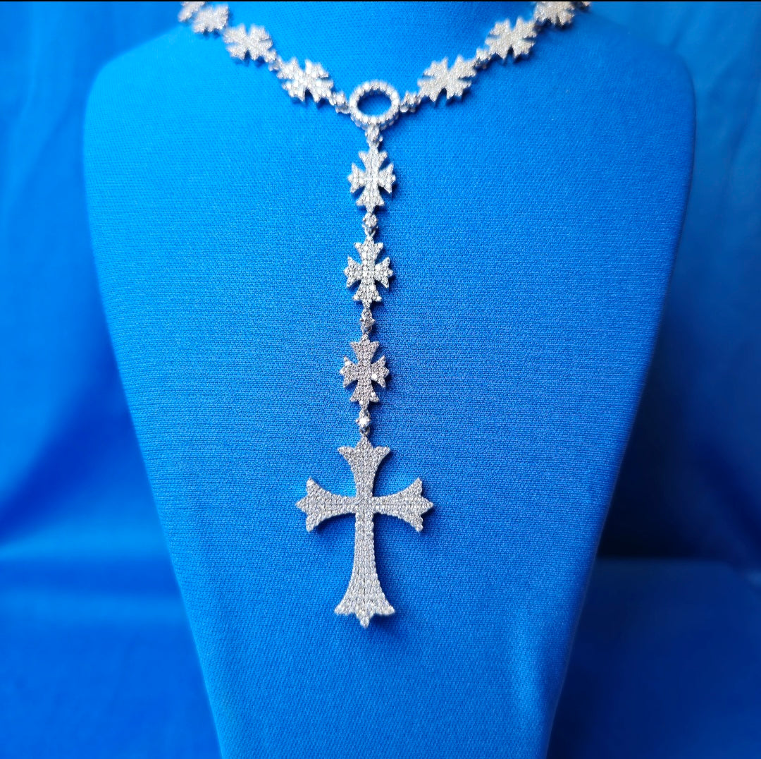 Moissanite  Flared Cross Rosary Chain 12.42 ctw