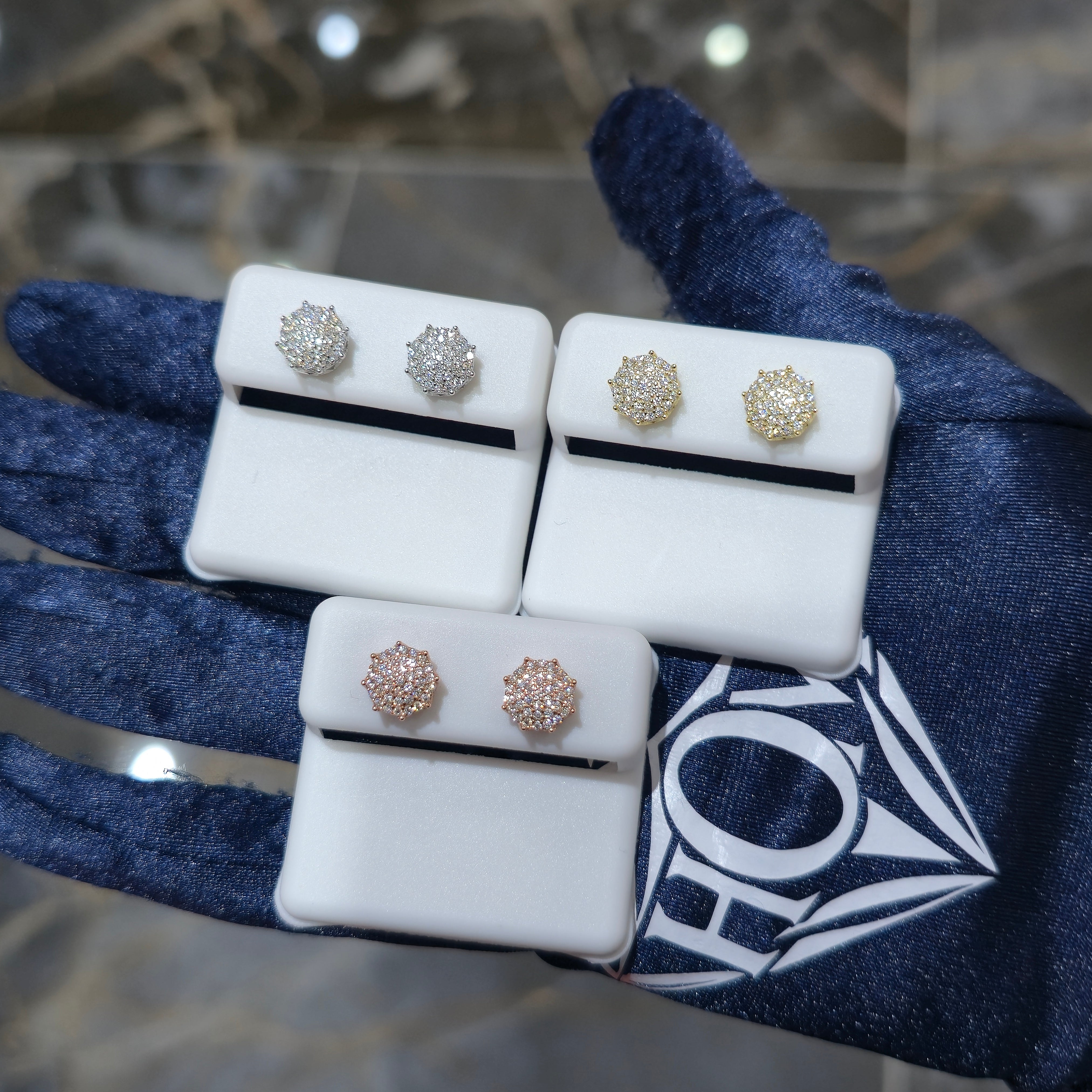 Honeycomb Moissanite Pavé Earrings - Silver