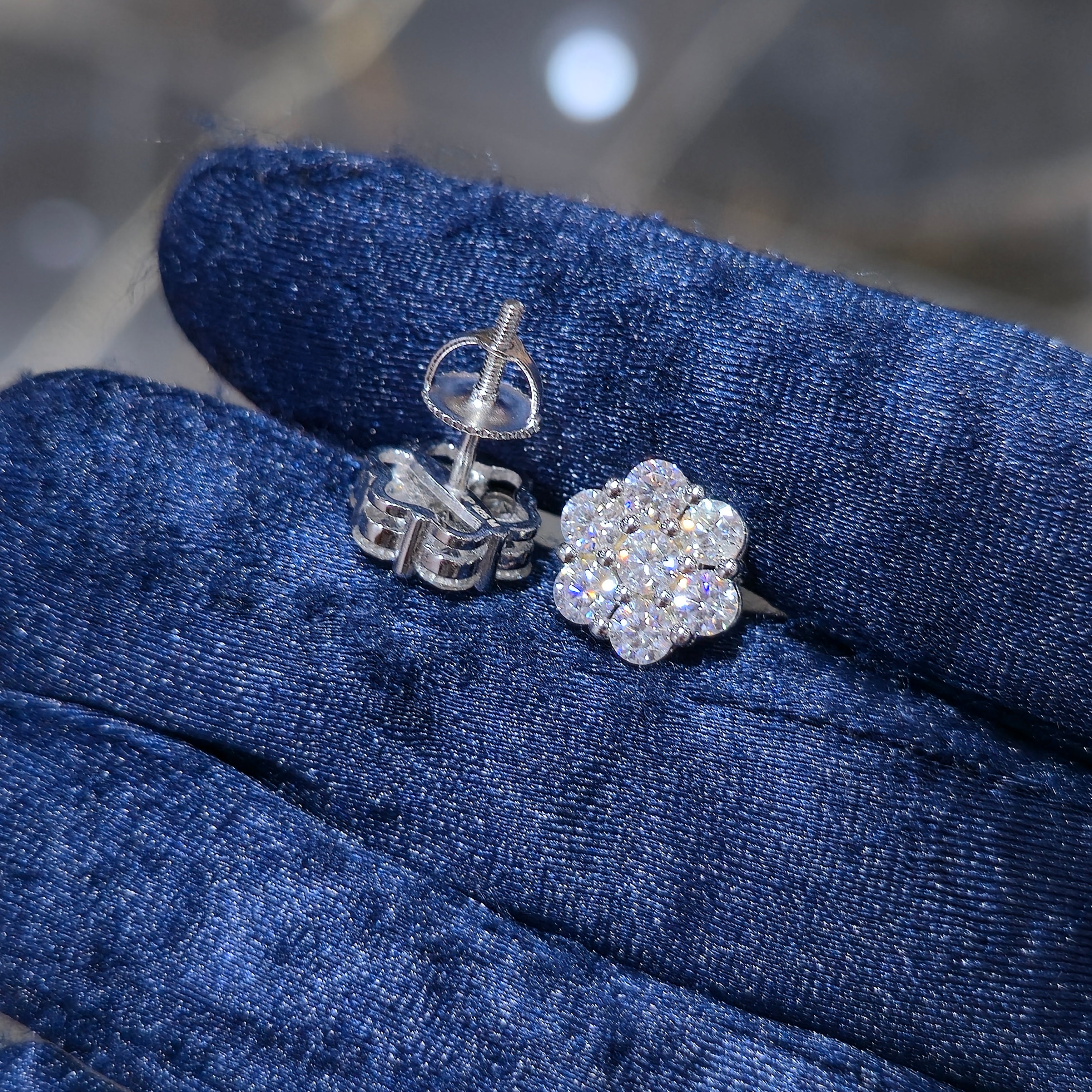 Sterling Silver Moissanite Flower Stud Earrings