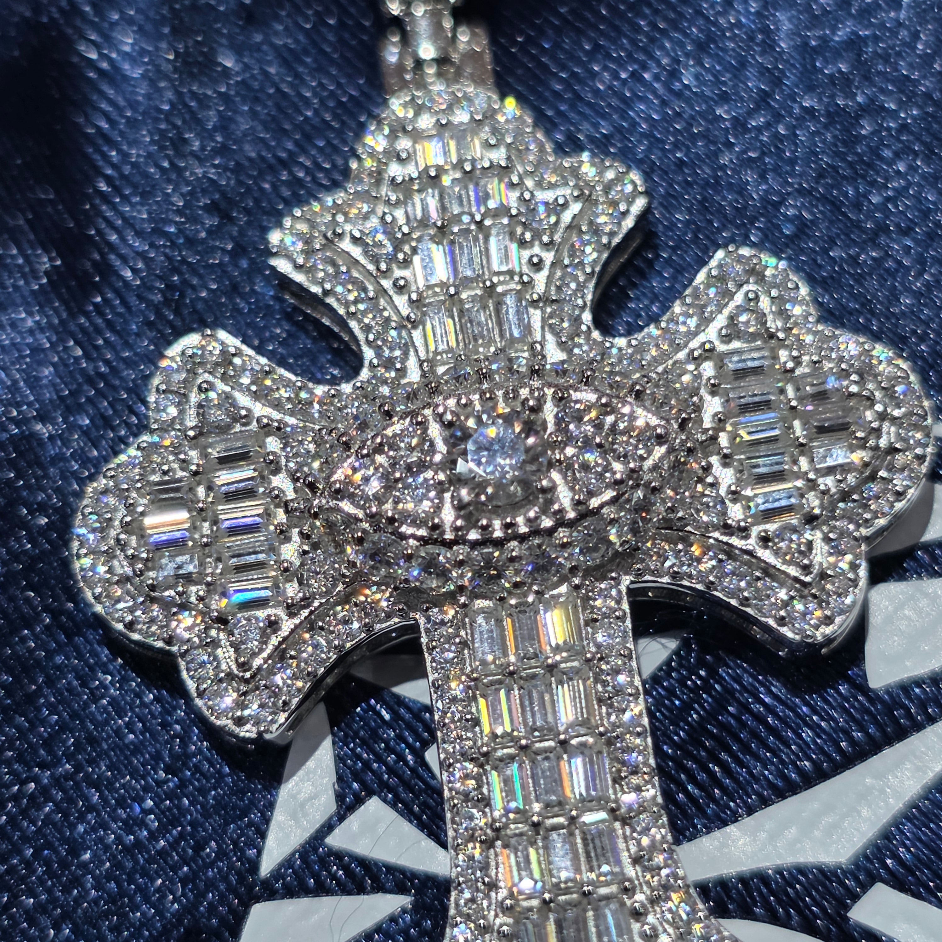Moissanite Baguette Cross Pendant – 925 Sterling Silver | 2.69 CTW | Silver, Gold & Rose Gold
