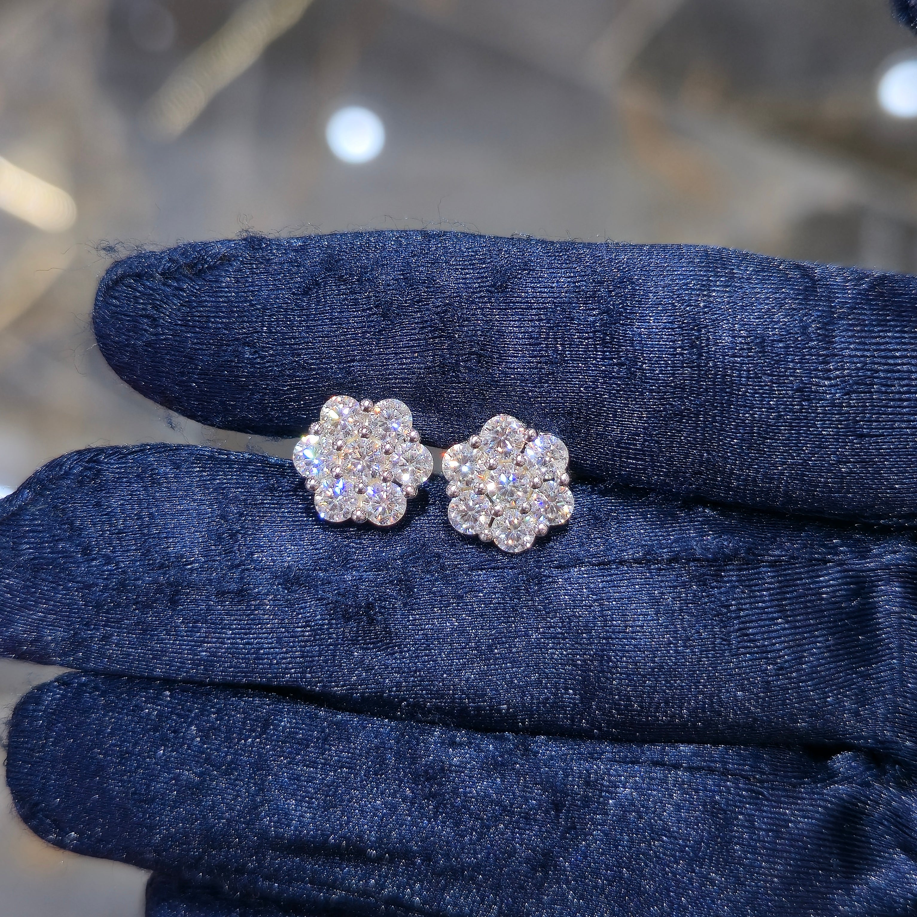 Sterling Silver Moissanite Flower Stud Earrings