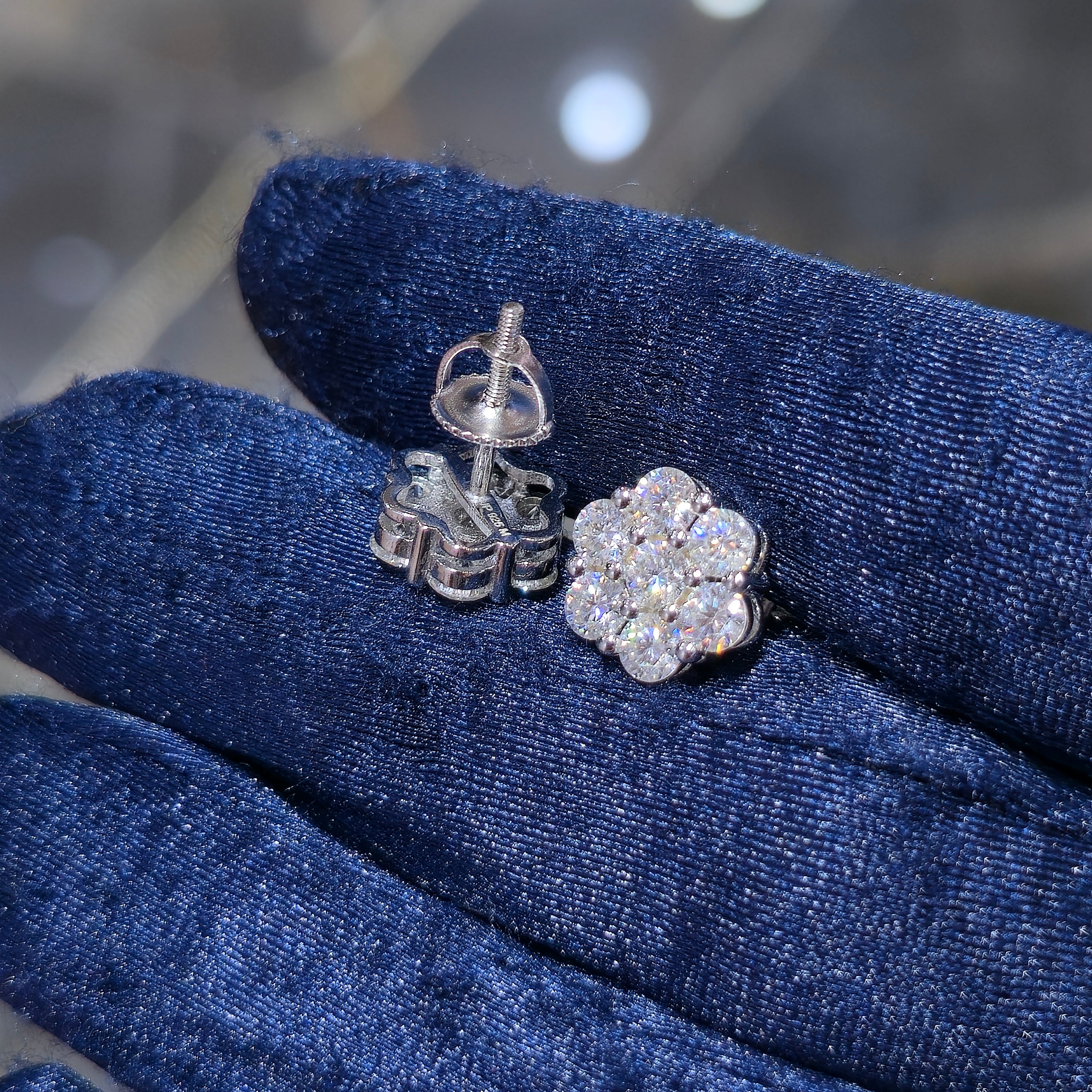 Sterling Silver Moissanite Flower Stud Earrings