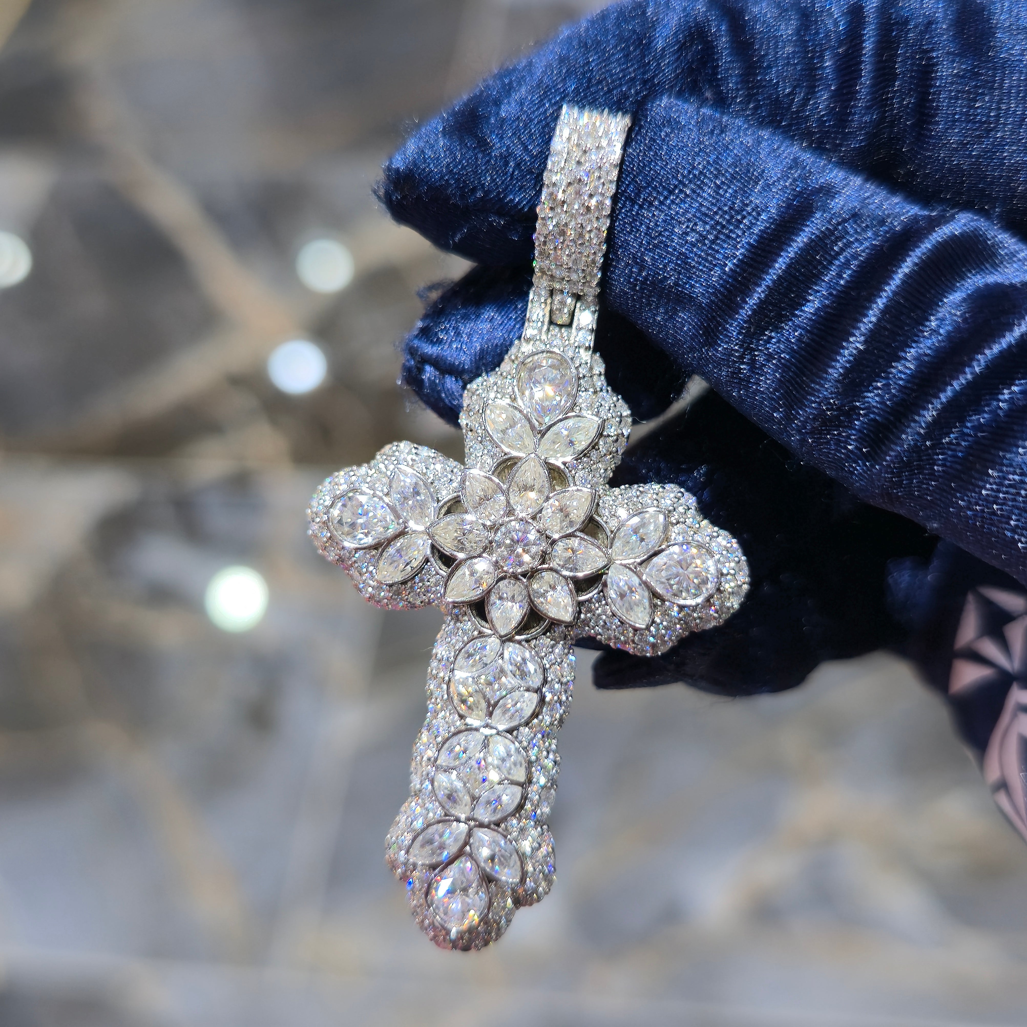 Mixed Cut Moissanite Cross Pendant – 925 Sterling Silver | Solid Back | 8.00 CTW | 2.5 Inch