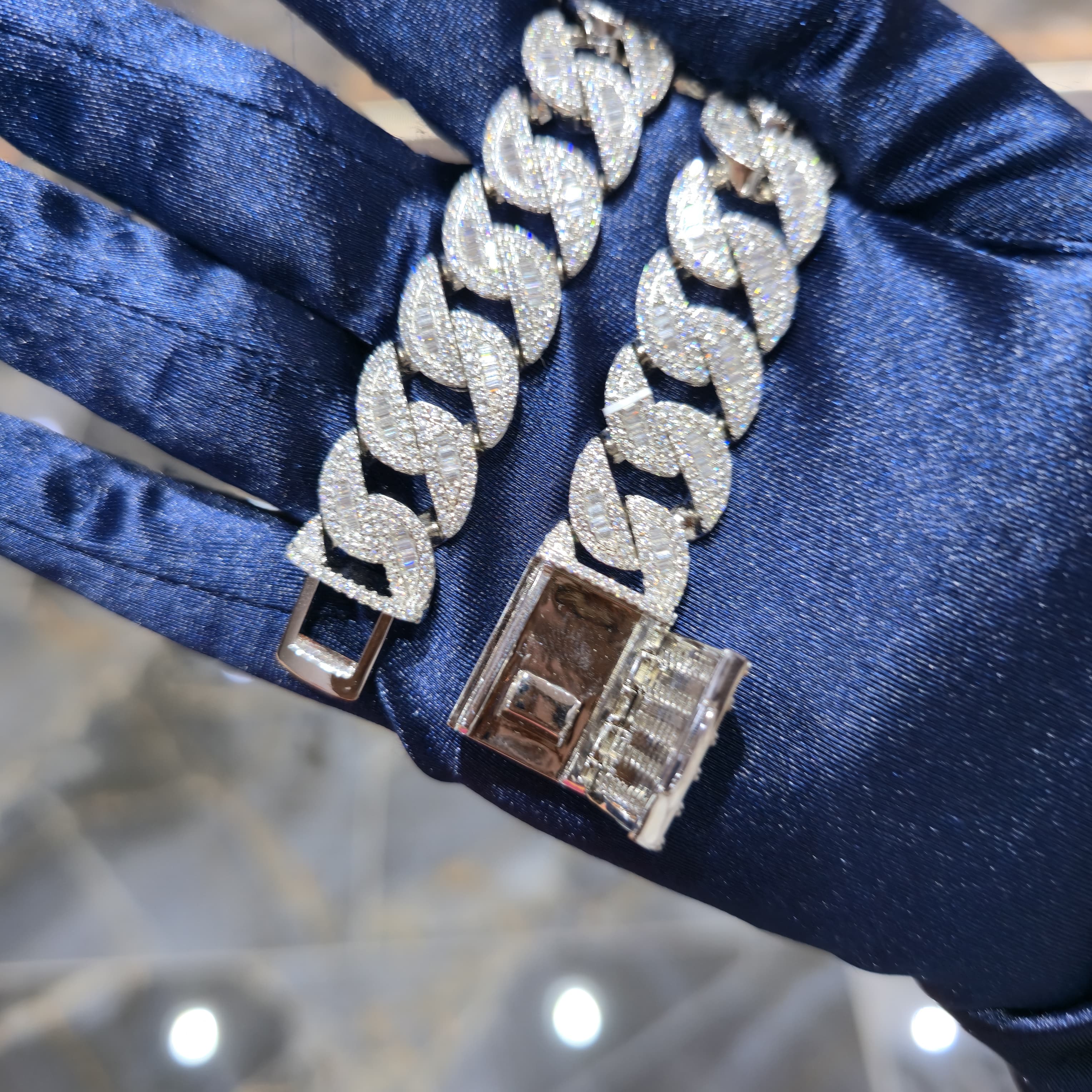 Moissanite Miami Cuban Baguette Link Chain | 14mm | Silver, Gold & Rose Gold