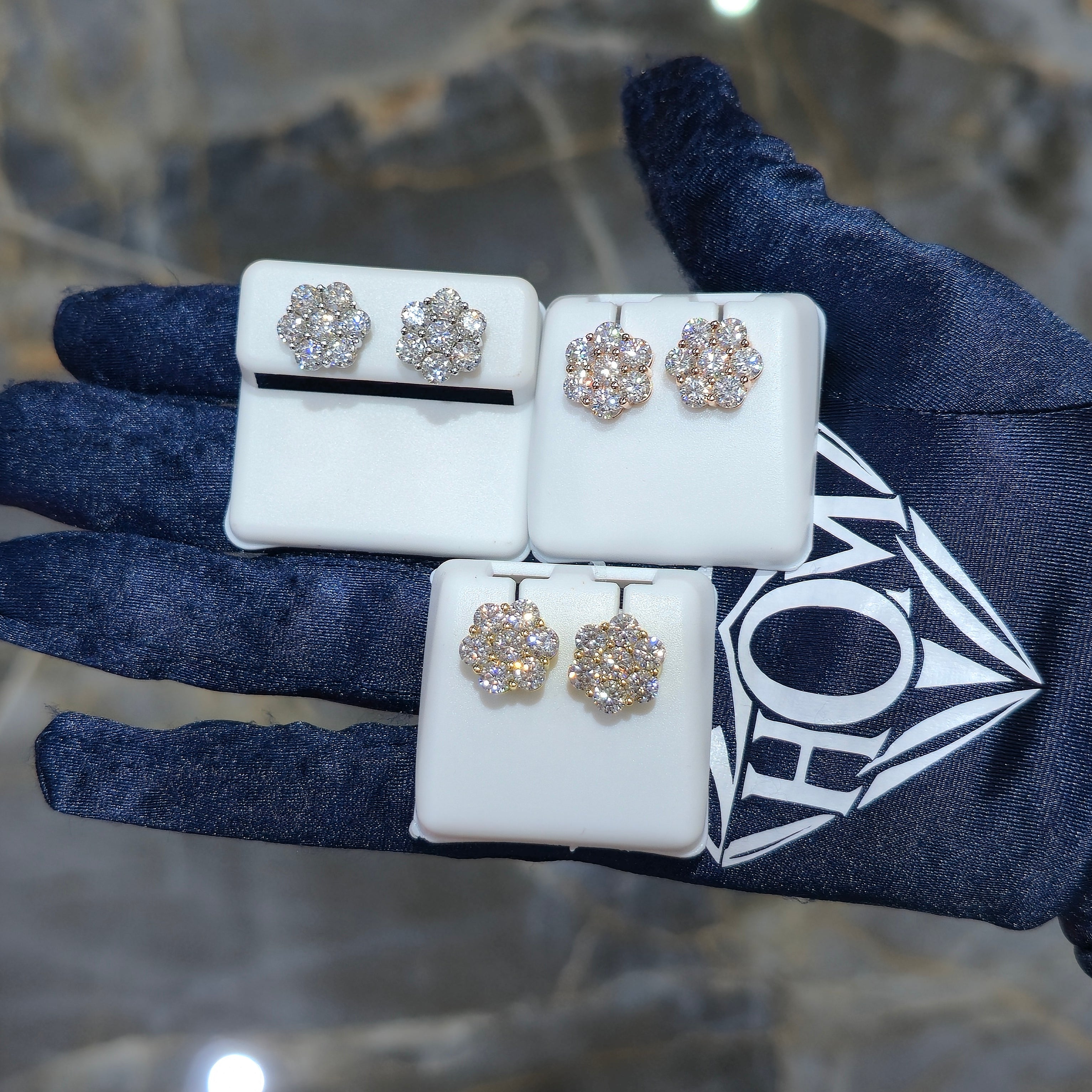 Sterling Silver Moissanite Flower Stud Earrings