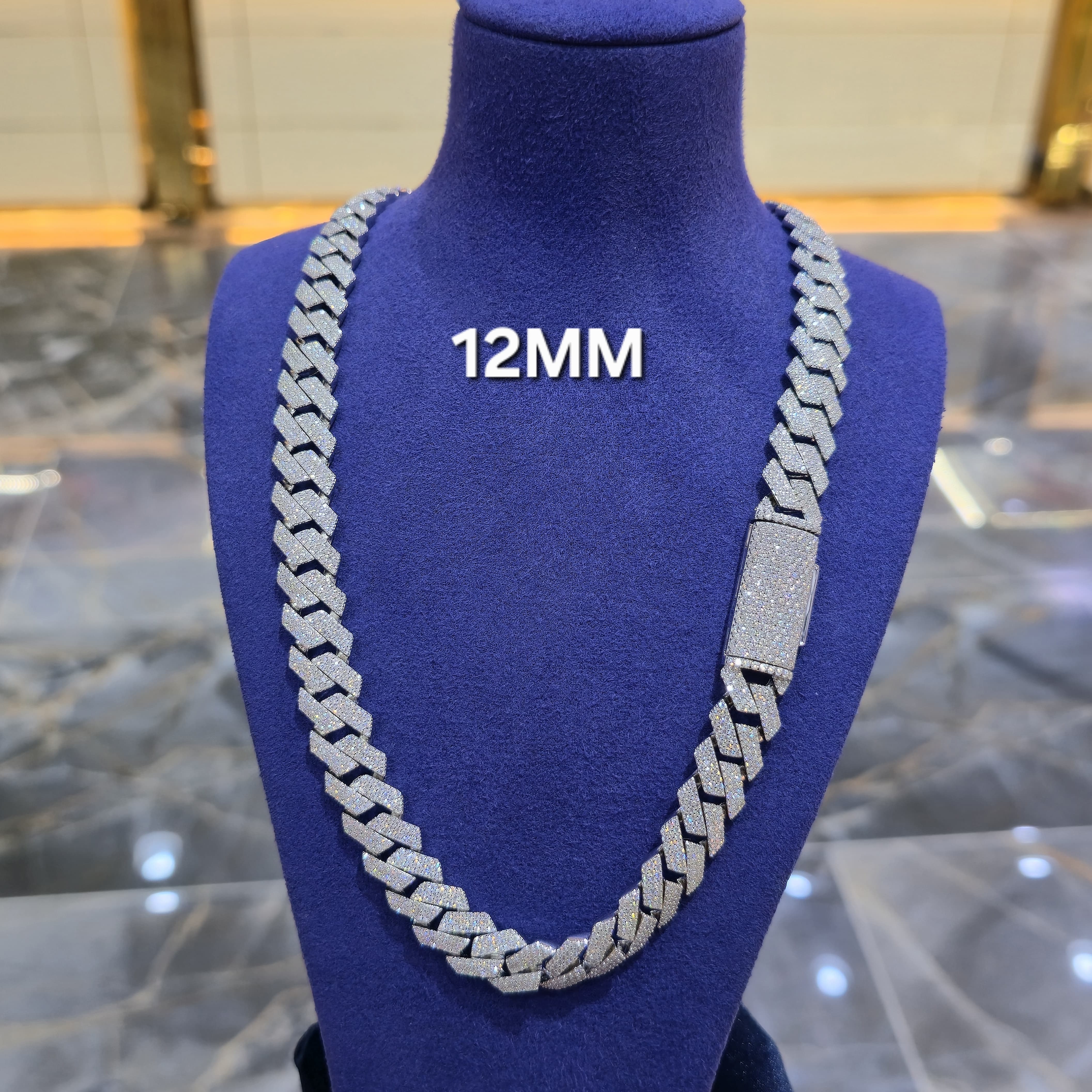 Moissanite Cuban Prong Chain | 8mm, 10mm, 12mm | Silver, Gold & Rose Gold