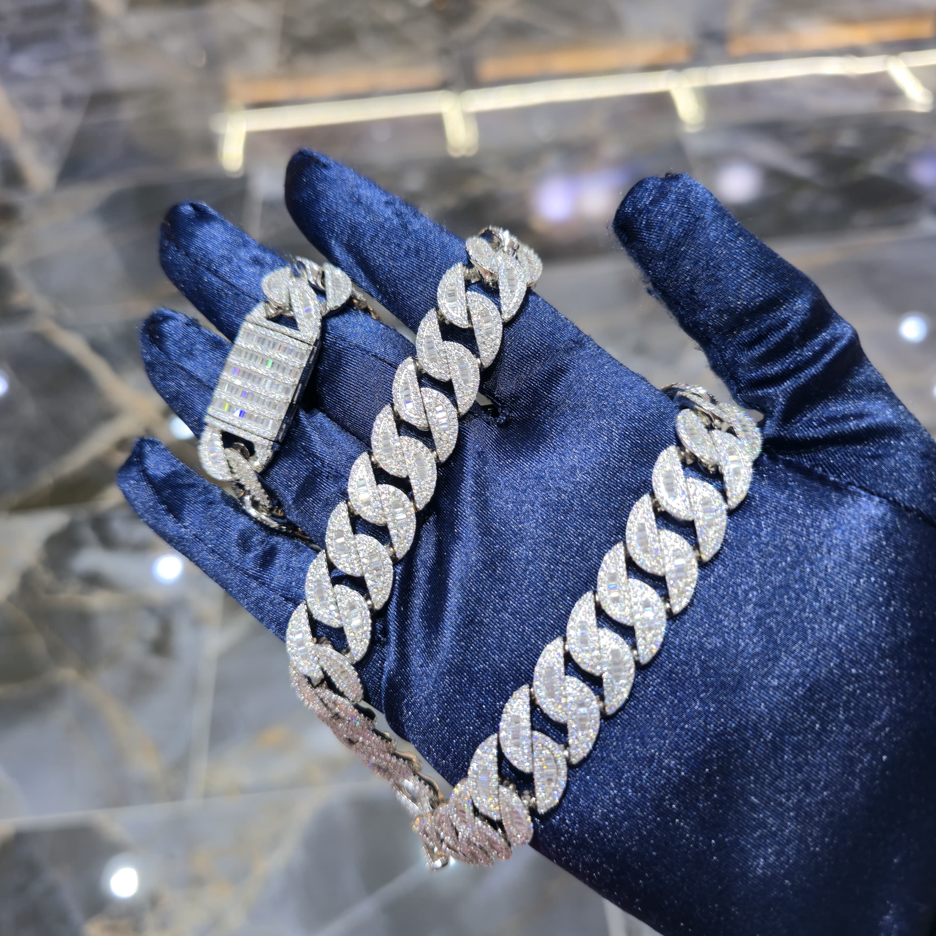 Moissanite Miami Cuban Baguette Link Chain | 14mm | Silver, Gold & Rose Gold