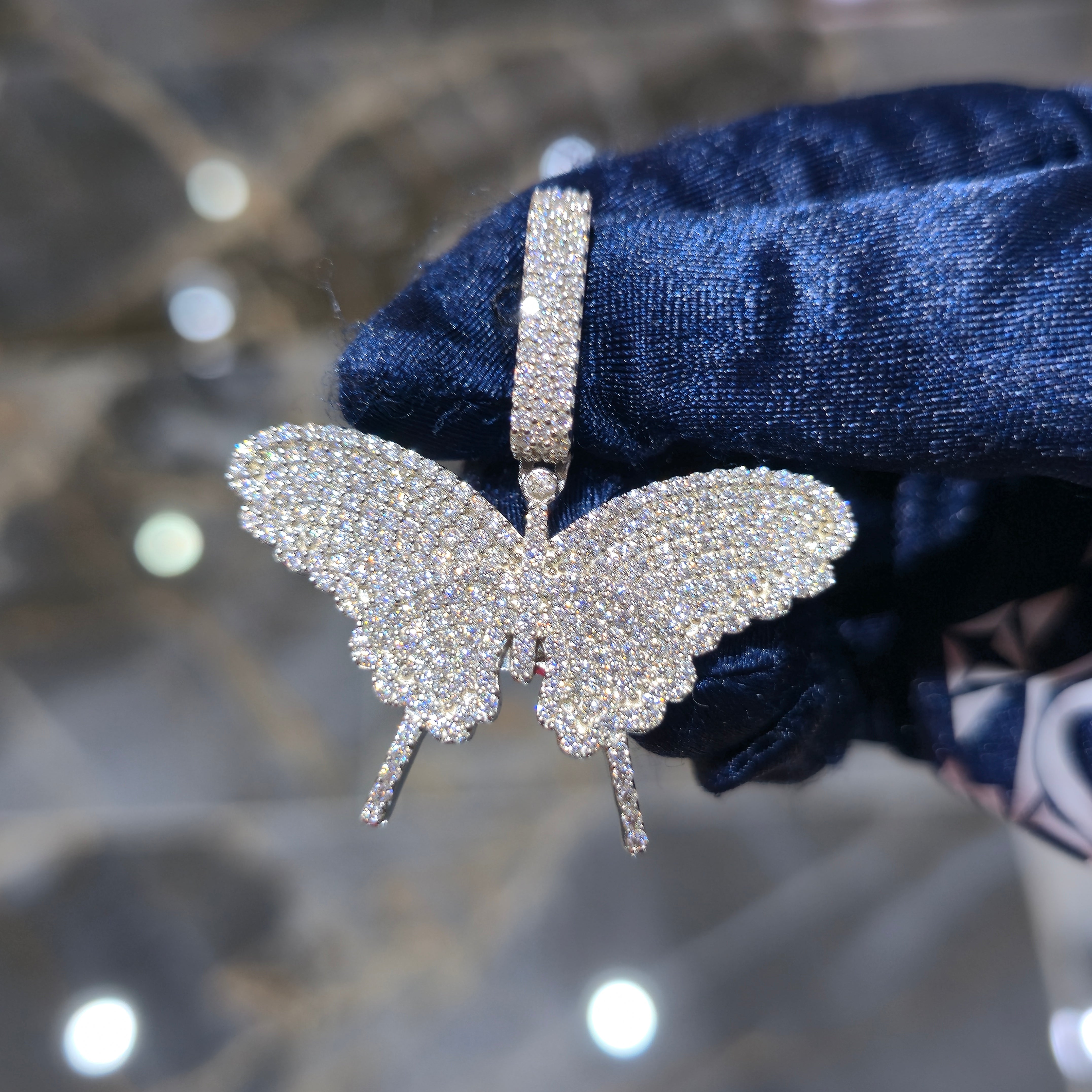 Moissanite Hip Hop Butterfly Pendant – 925 Sterling Silver | 2.97 CTW | Silver, Gold & Rose Gold