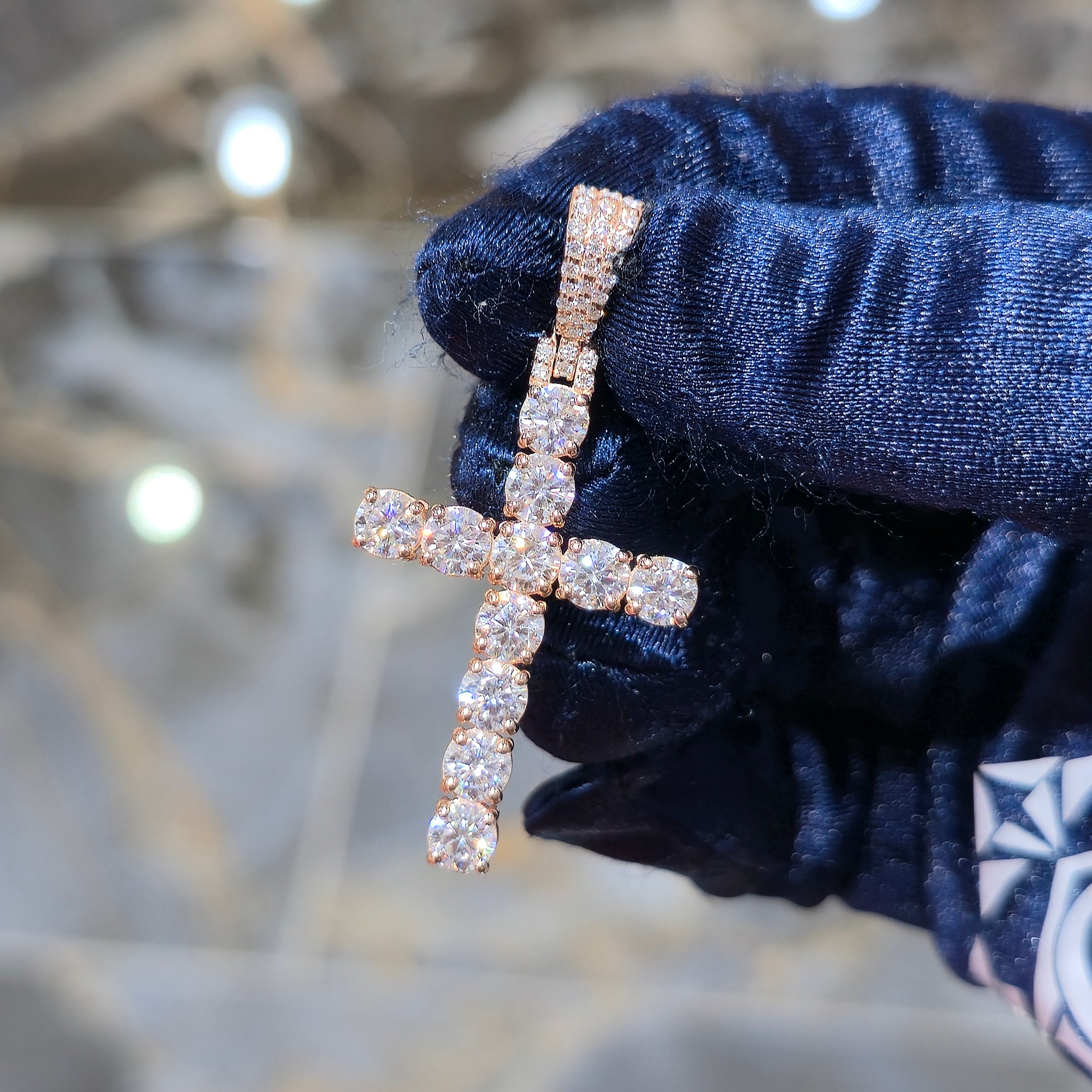 Moissanite Tennis Cross Pendant – 925 Sterling Silver | 3.45 CTW | Silver, Gold & Rose Gold