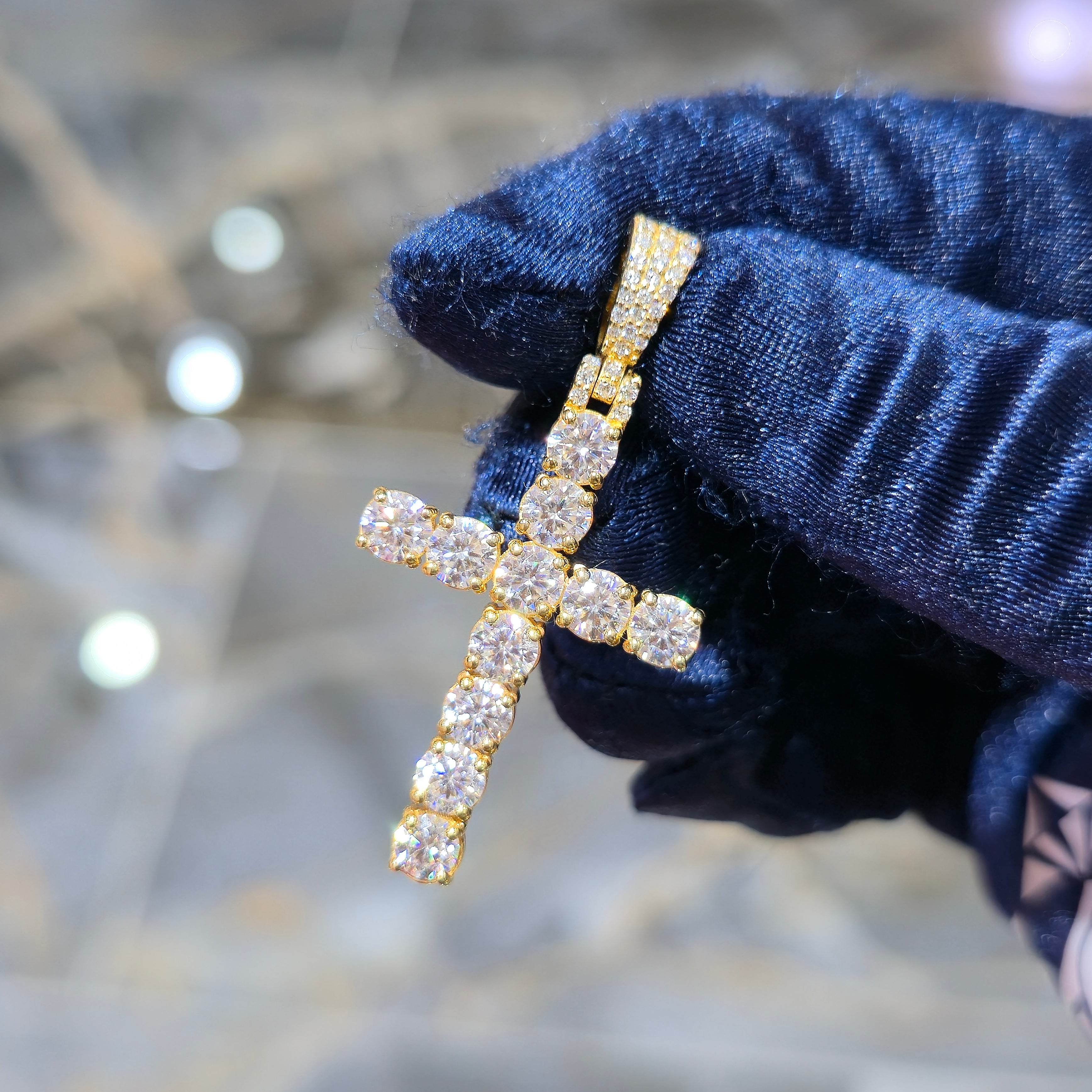 Moissanite Tennis Cross Pendant – 925 Sterling Silver | 3.45 CTW | Silver, Gold & Rose Gold