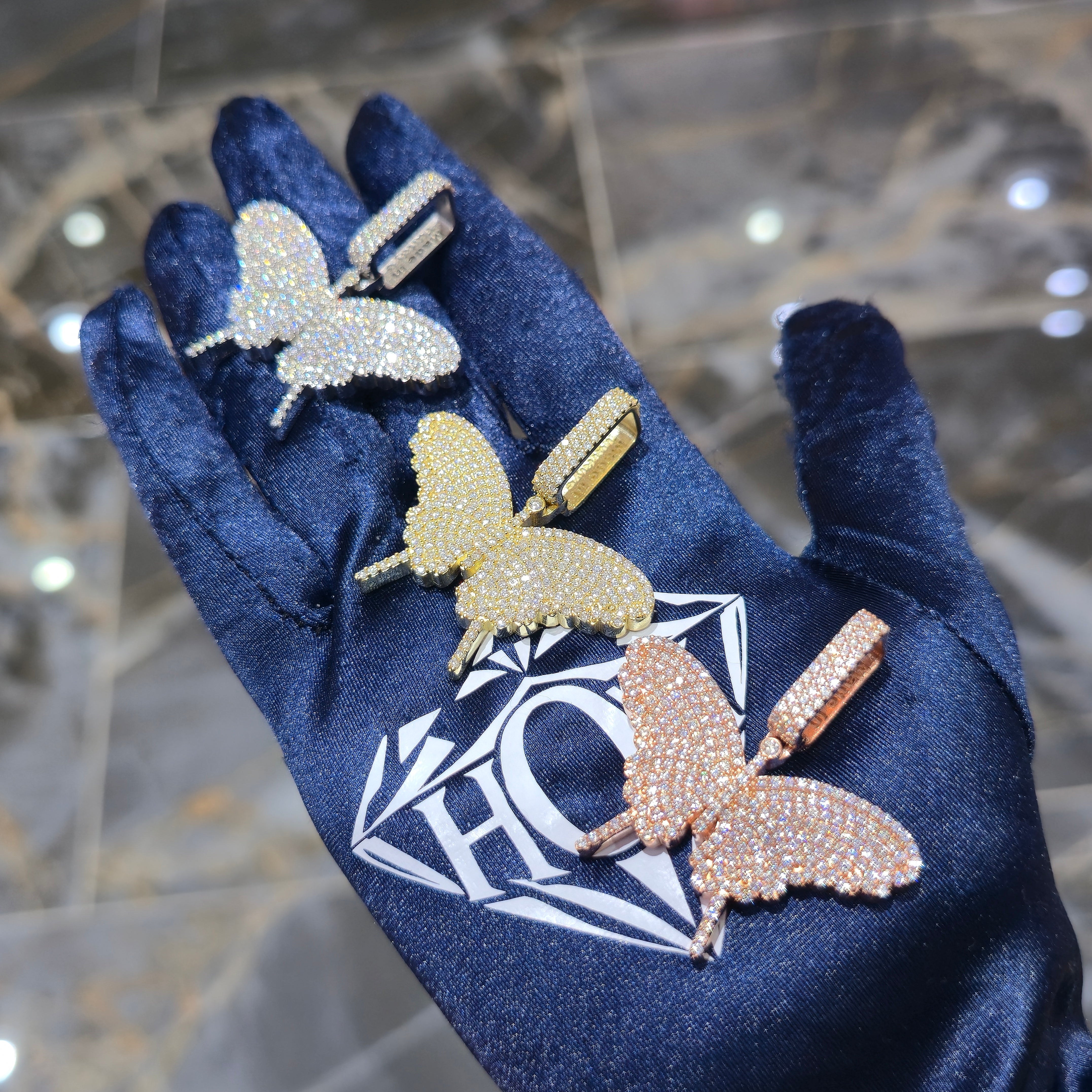 Moissanite Hip Hop Butterfly Pendant – 925 Sterling Silver | 2.97 CTW | Silver, Gold & Rose Gold