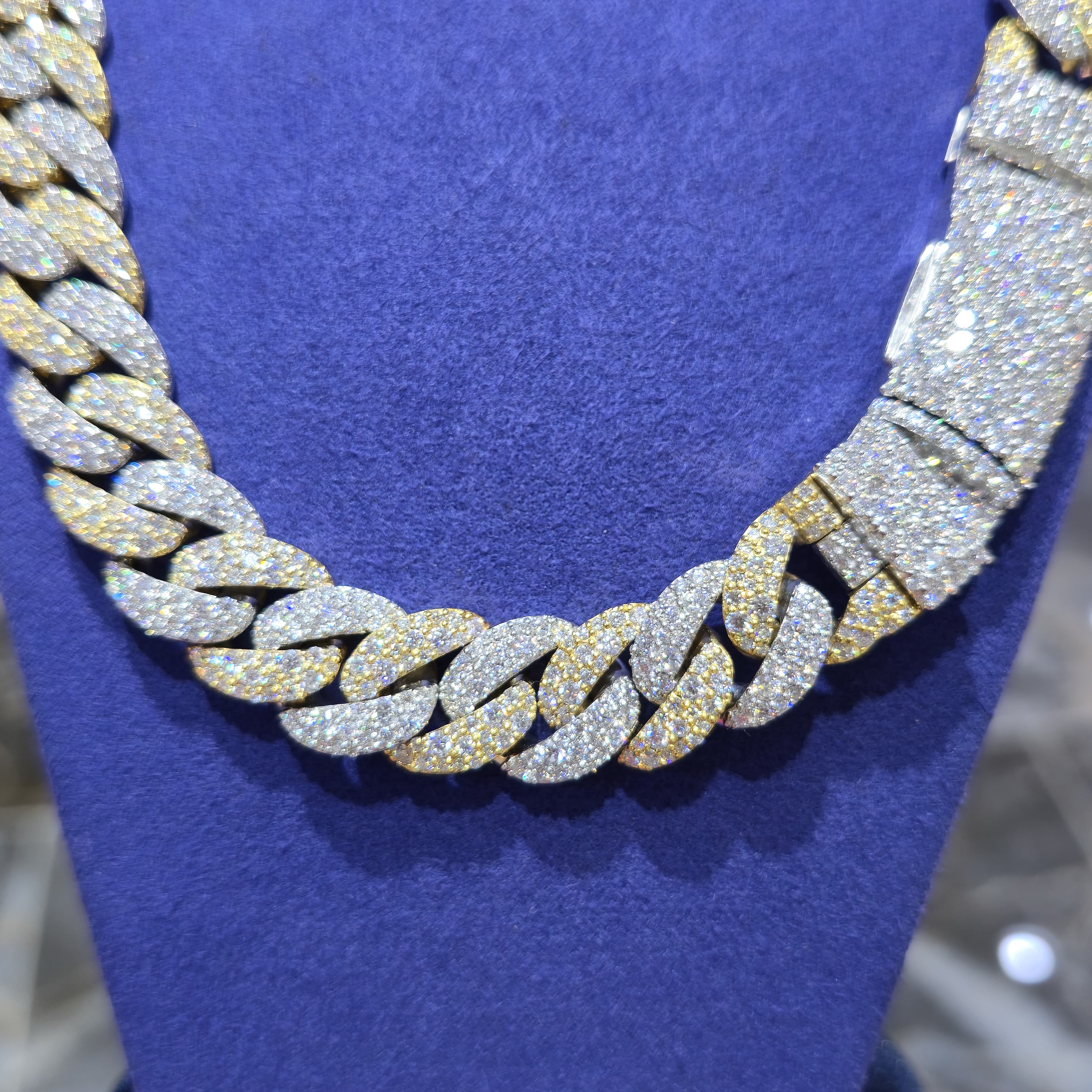 Moissanite Two-Tone Cuban Link Chain | 14mm | Silver & Gold / Rose Gold & Silver