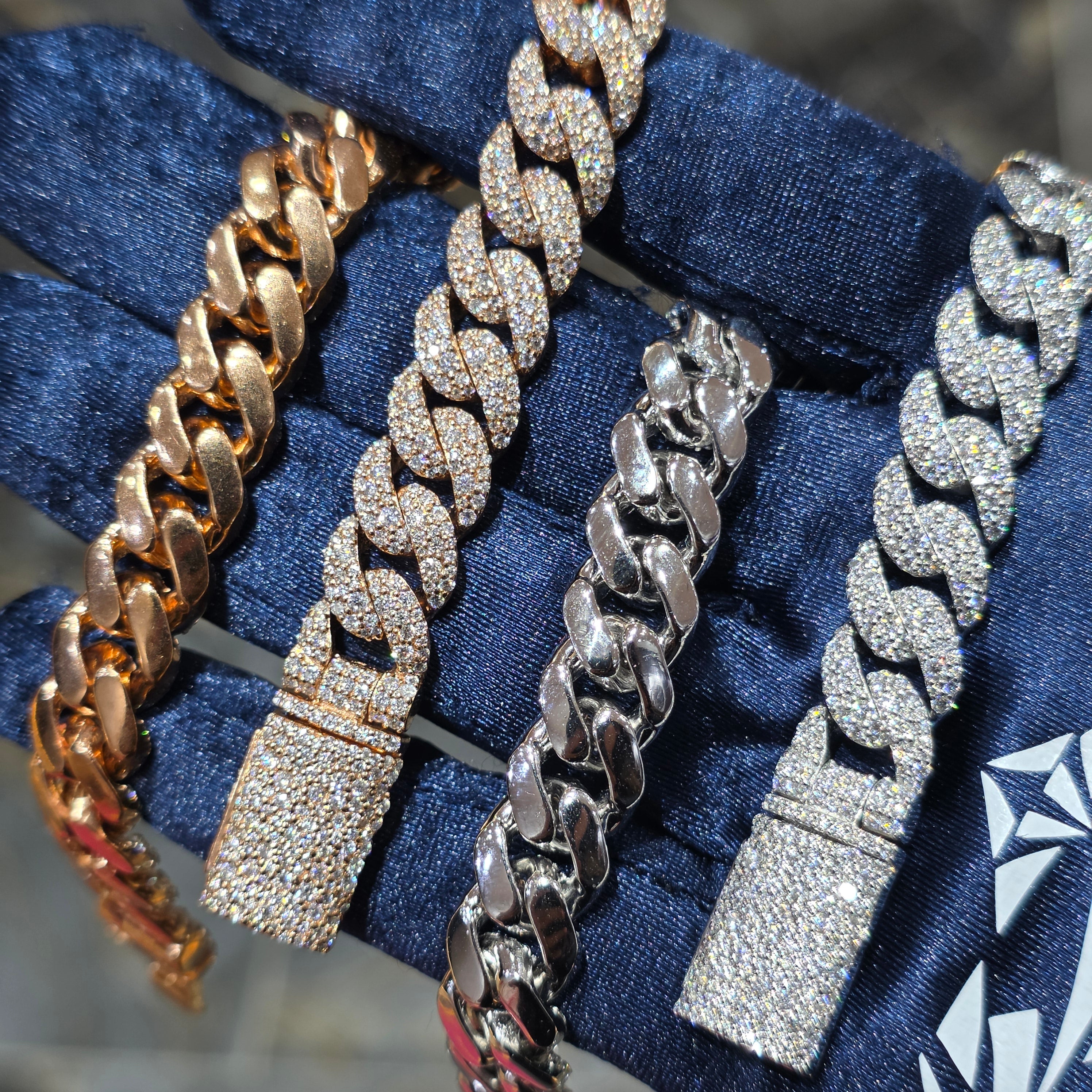 Moissanite Mosaic Setting Cuban Link Bracelet – 925 Sterling Silver | 10MM