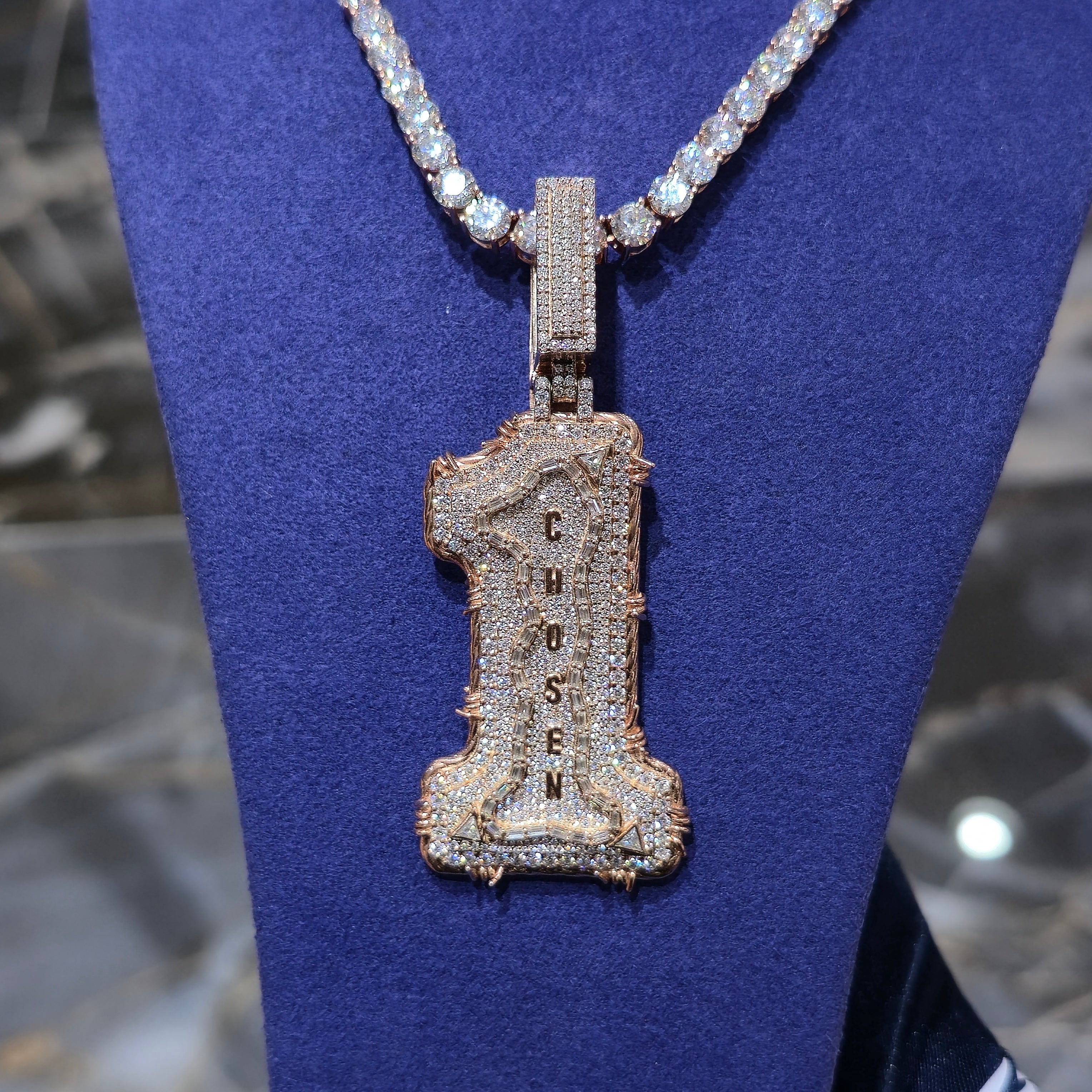 Custom Chosen One Pendant & Tennis Chain Combo Set | Rose Gold | Sterling Silver