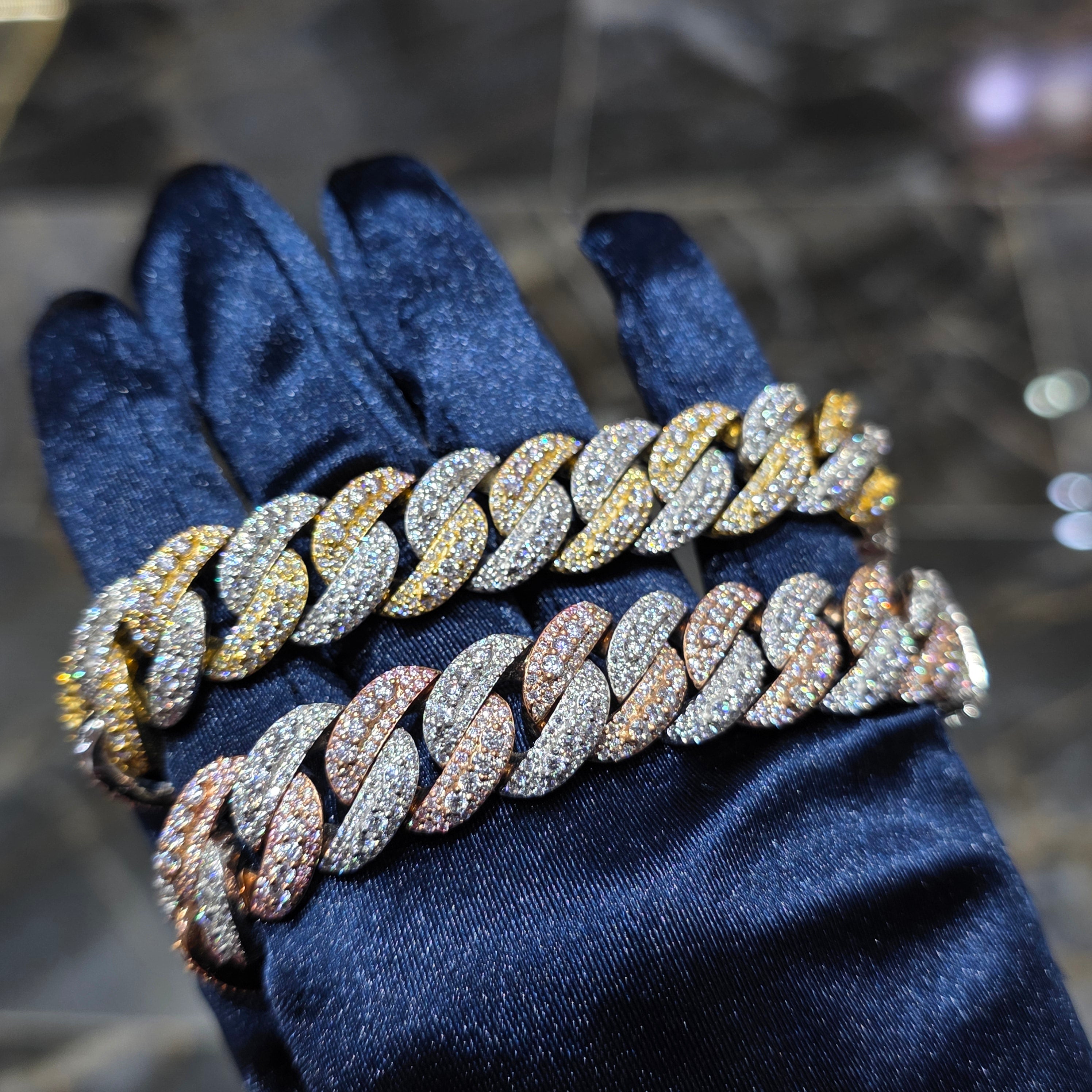 Moissanite Bussdown Cuban Bracelet – 925 Sterling Silver | Two Tone | 14mm
