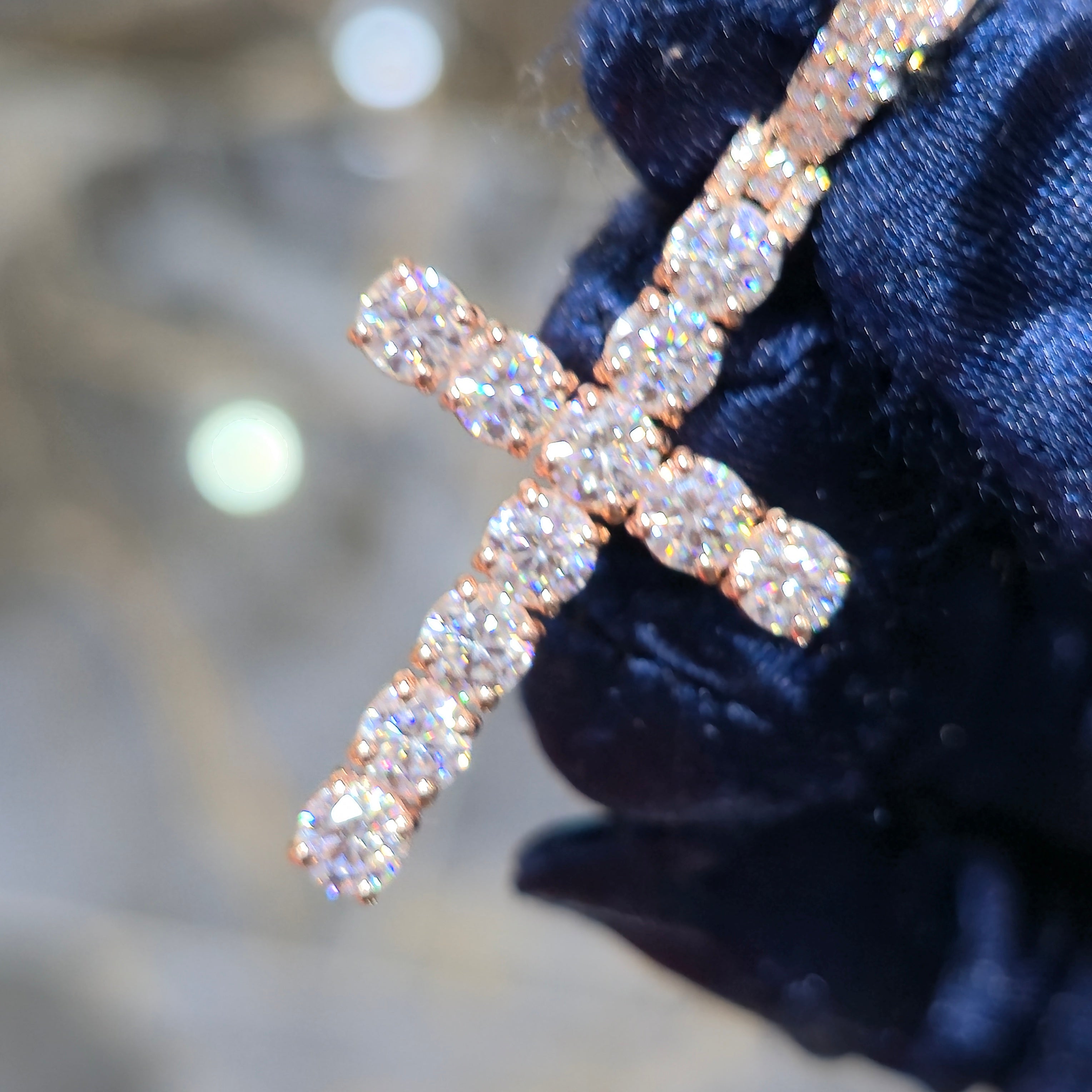 Moissanite Tennis Cross Pendant – 925 Sterling Silver | 3.45 CTW | Silver, Gold & Rose Gold