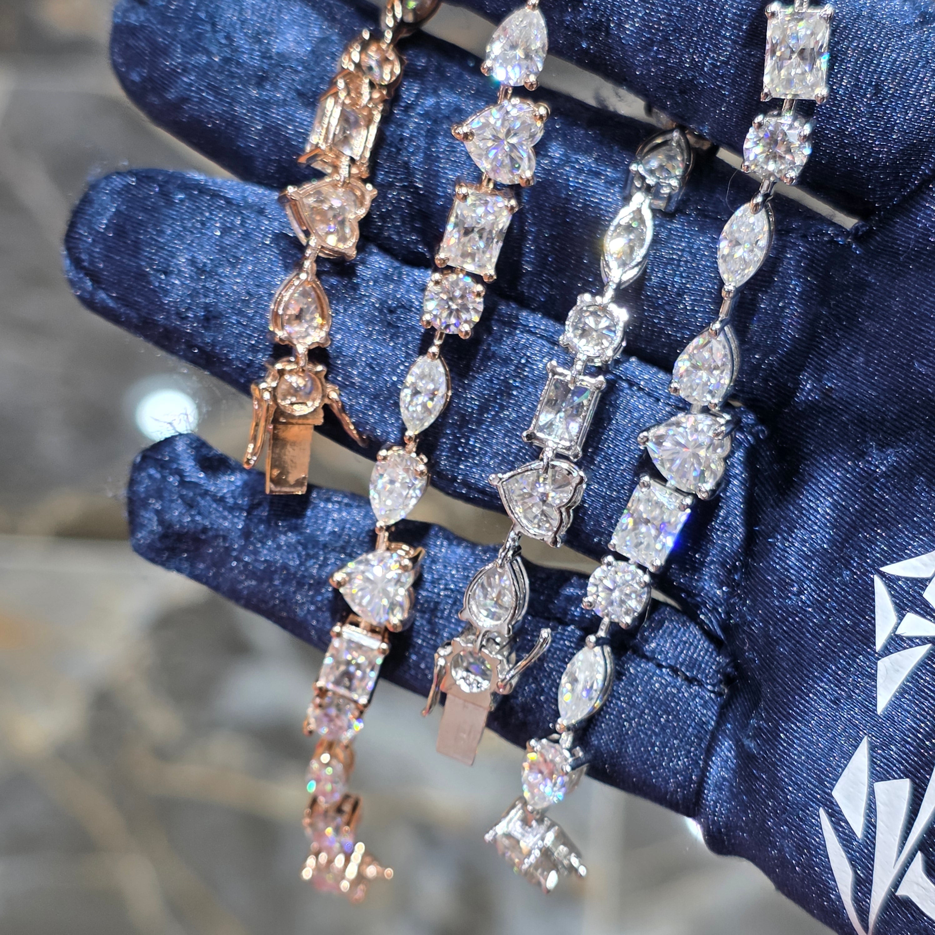 Moissanite Fancy Cut Tennis Bracelet – 925 Sterling Silver | Silver, Gold & Rose Gold