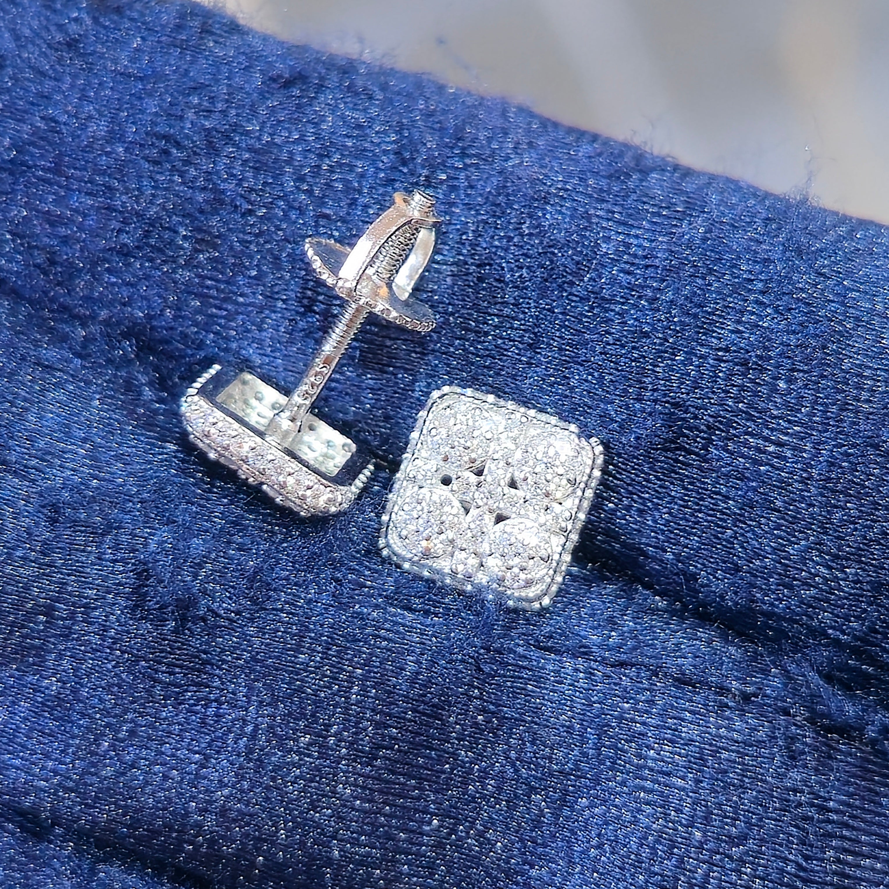 Sterling Silver Moissanite Cushion Cluster Stud Earrings