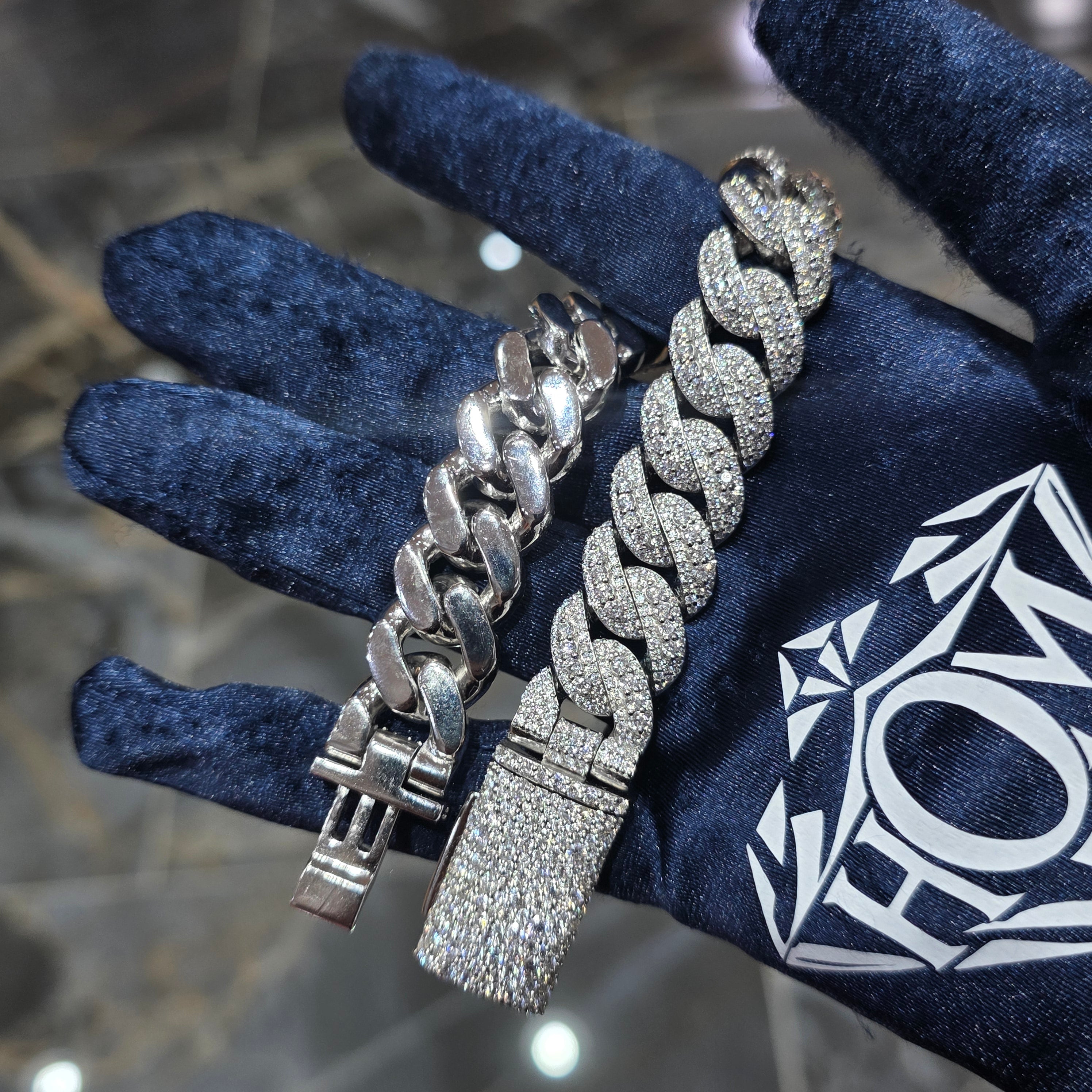 Moissanite Bussdown Cuban Bracelet – 925 Sterling Silver | Silver, Gold & Rose Gold | 14mm