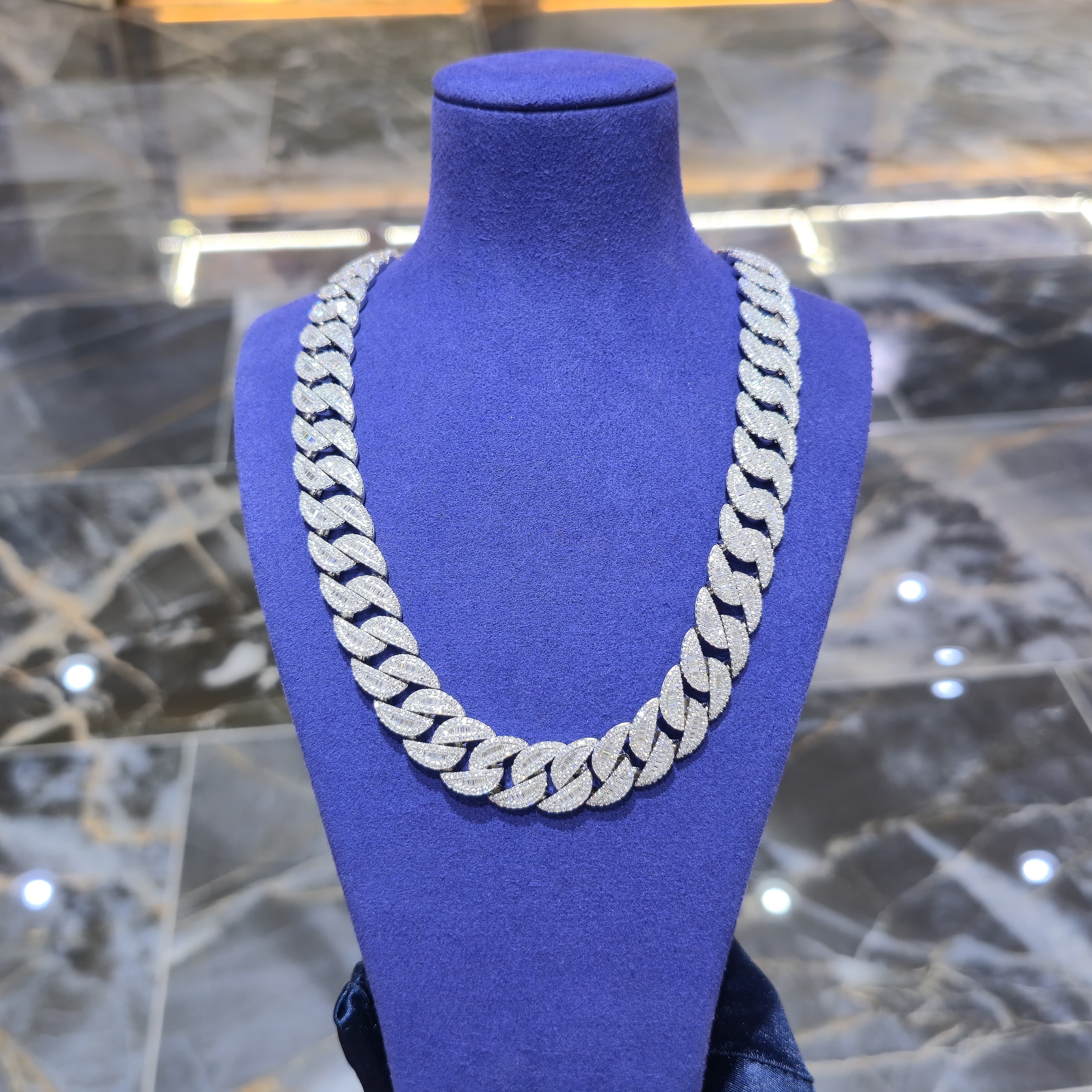 Moissanite Miami Cuban Baguette Link Chain | 14mm | Silver, Gold & Rose Gold