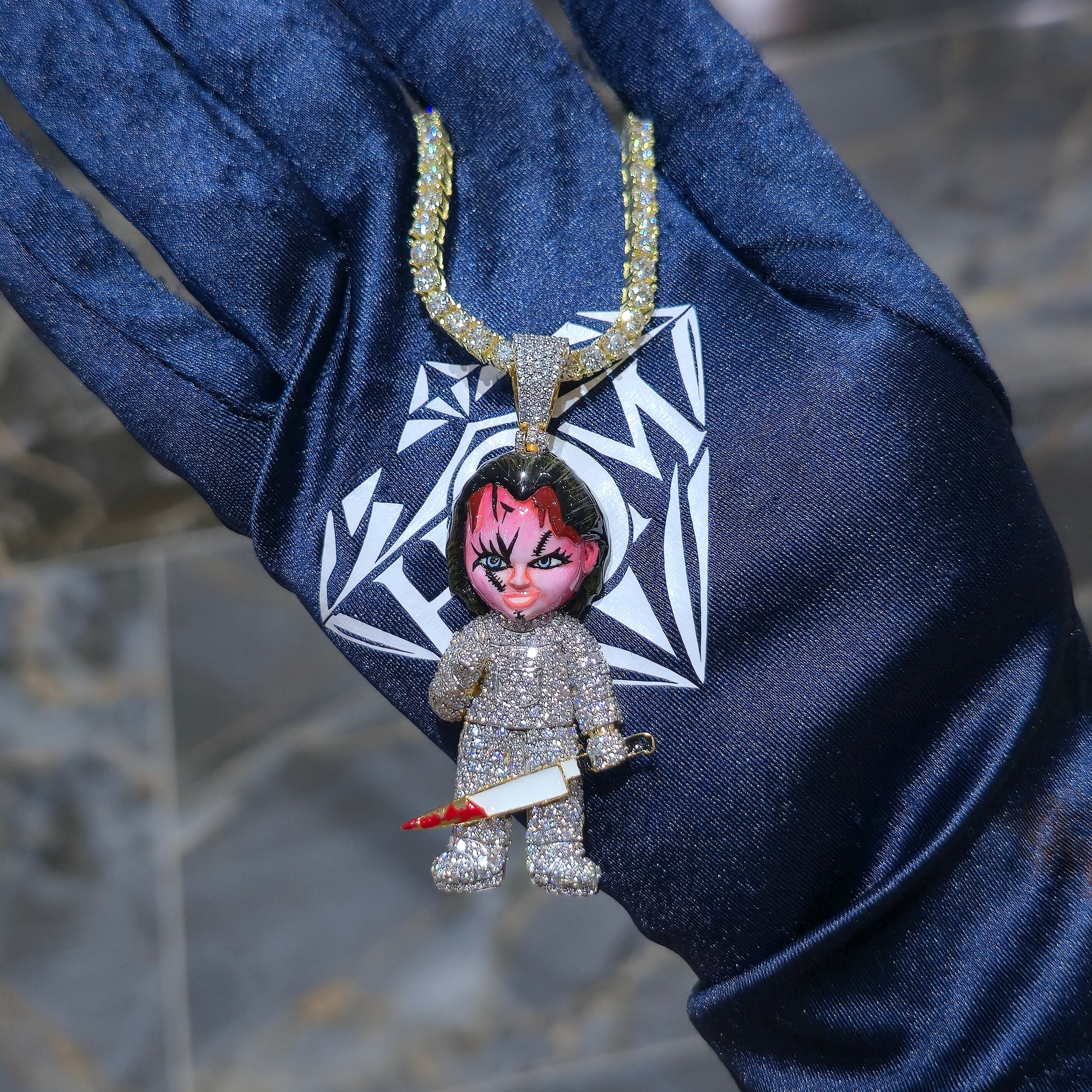 Chucky & Tiffany Moissanite Pendant & Tennis Chain Combo Set | Silver & Gold