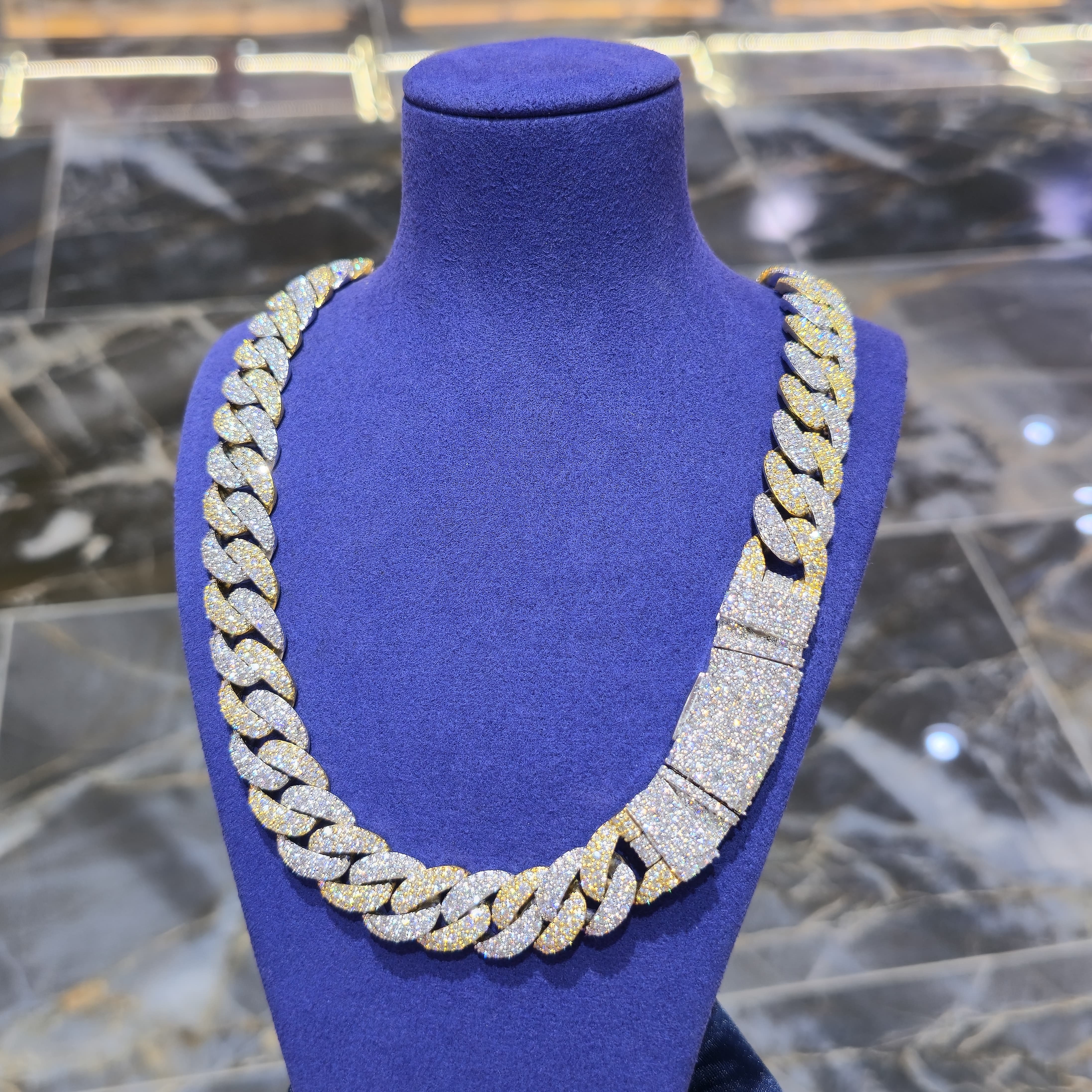 Moissanite Two-Tone Cuban Link Chain | 14mm | Silver & Gold / Rose Gold & Silver