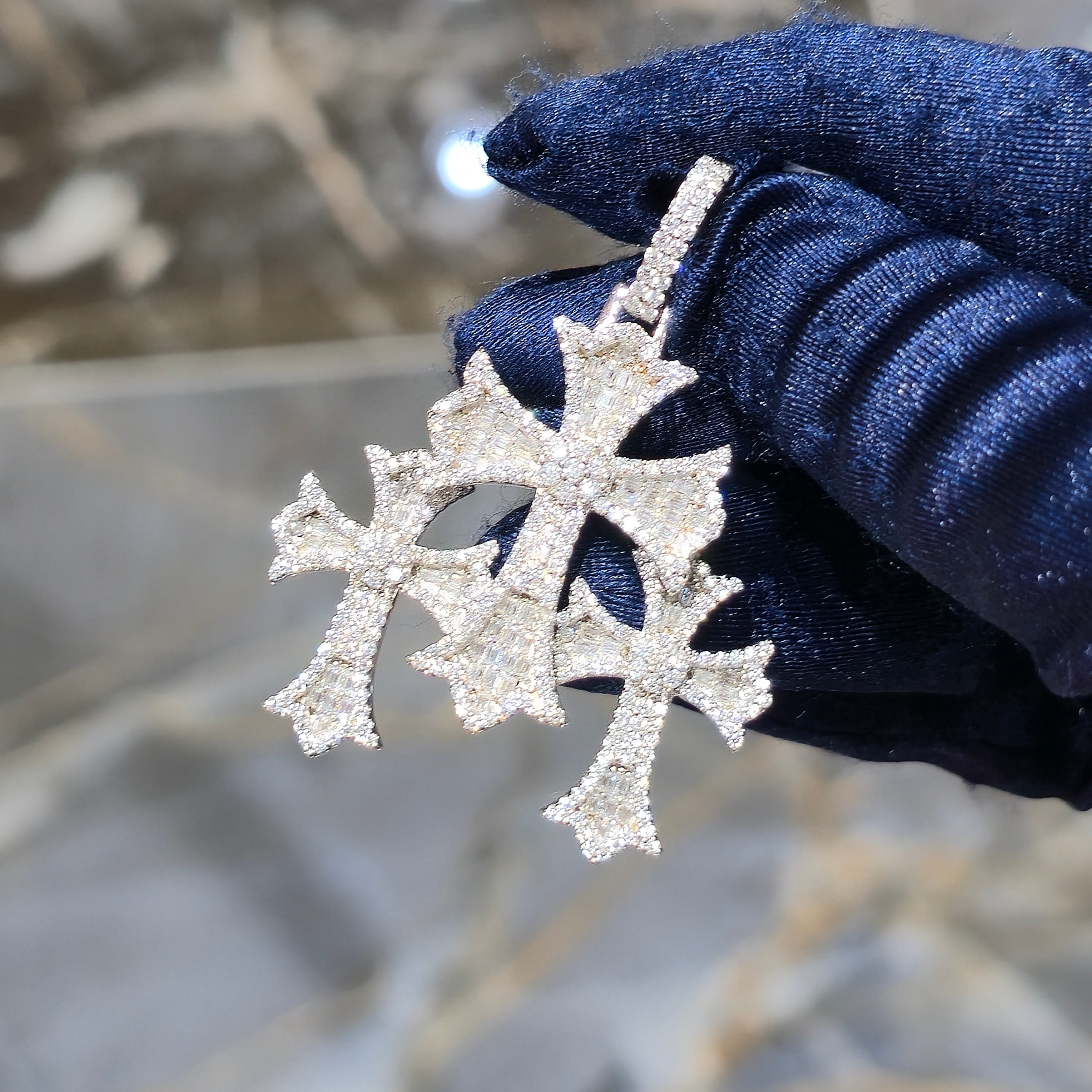925 Sterling Silver Triple Cross Baguette Pendant
