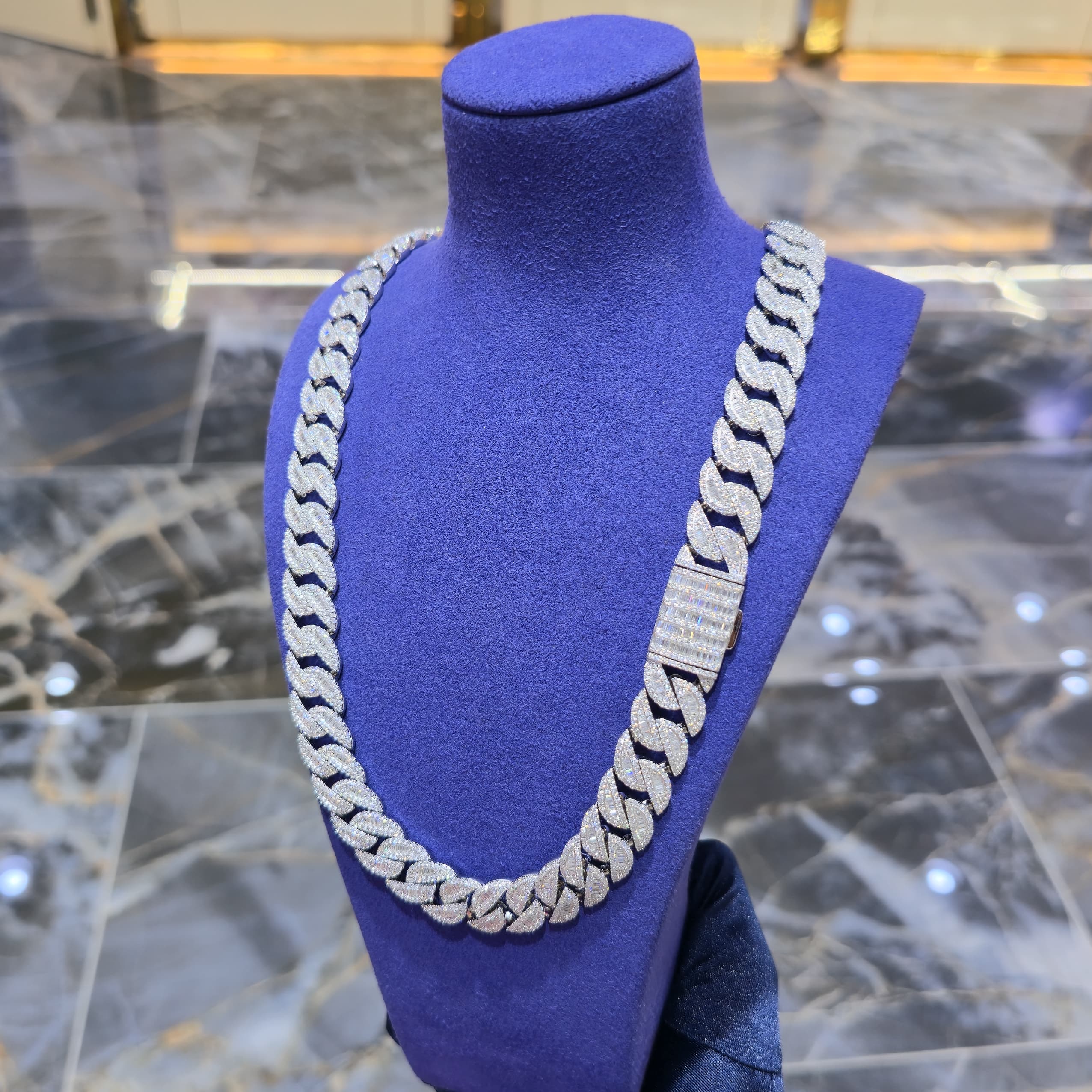 Moissanite Miami Cuban Baguette Link Chain | 14mm | Silver, Gold & Rose Gold