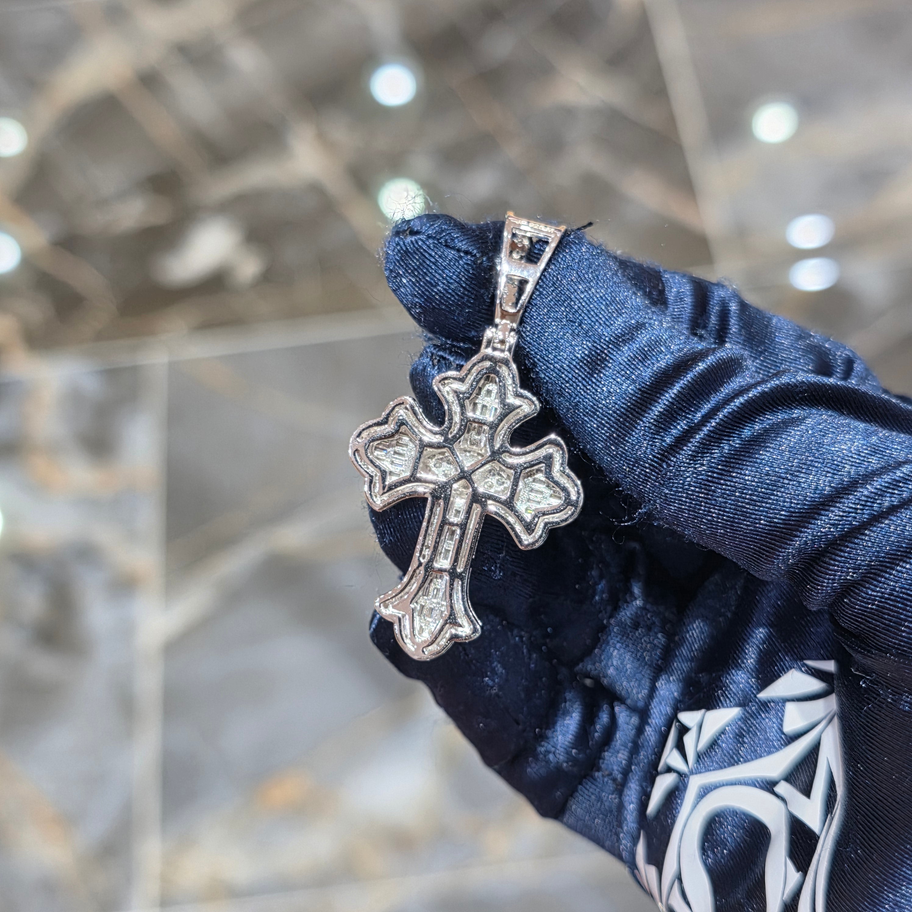 Moissanite Baguette Cross Pendant – 925 Sterling Silver | 2.69 CTW | Silver, Gold & Rose Gold