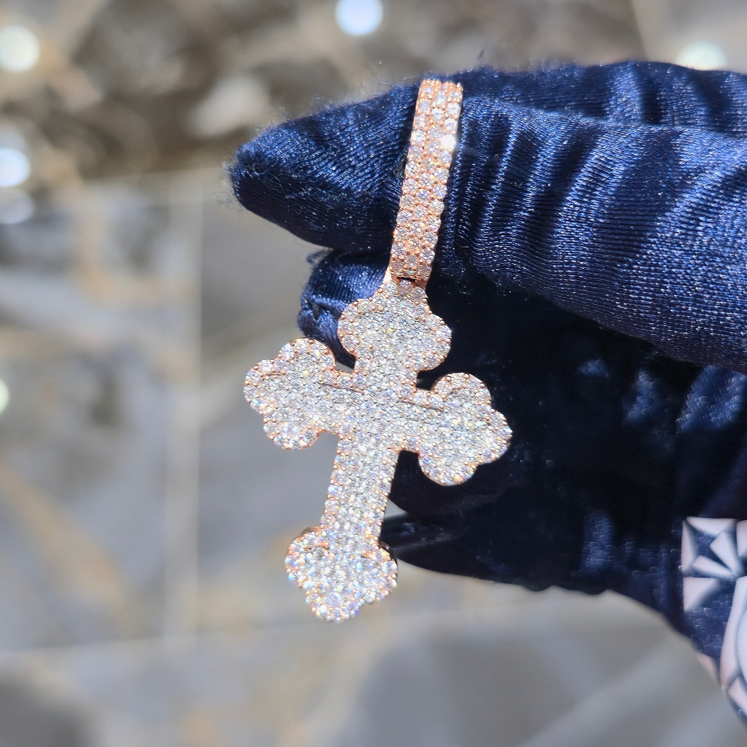 Moissanite Bottony Cross Pendant – 925 Sterling Silver | 2.11 CTW | Silver, Gold & Rose Gold
