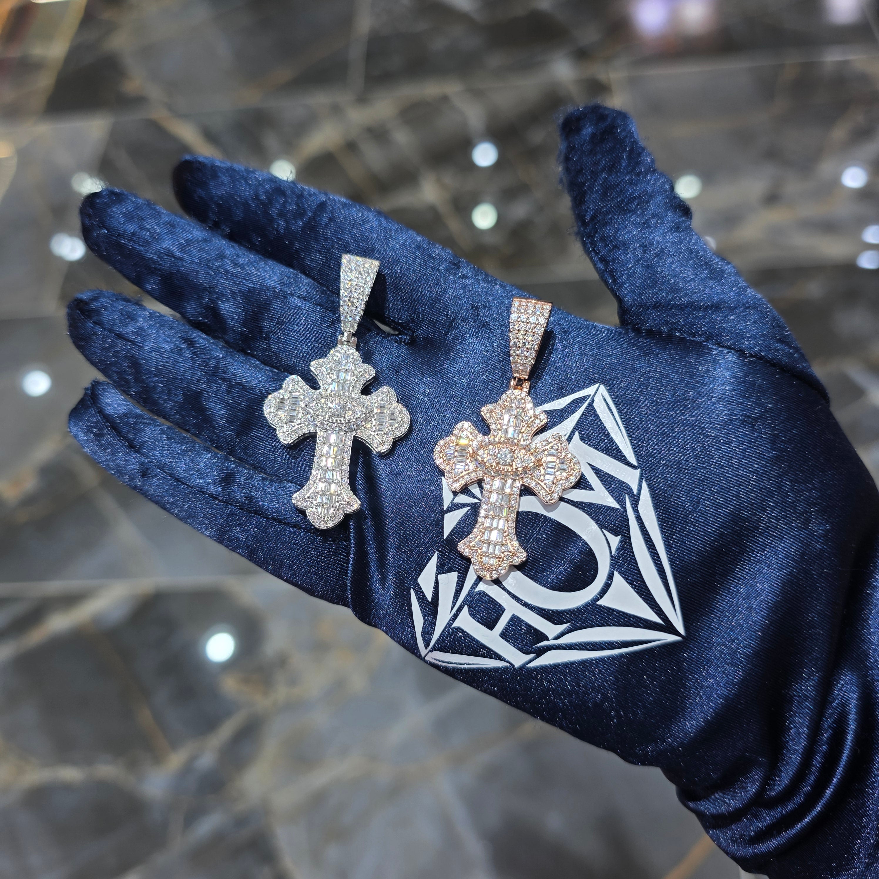 Moissanite Baguette Cross Pendant – 925 Sterling Silver | 2.69 CTW | Silver, Gold & Rose Gold