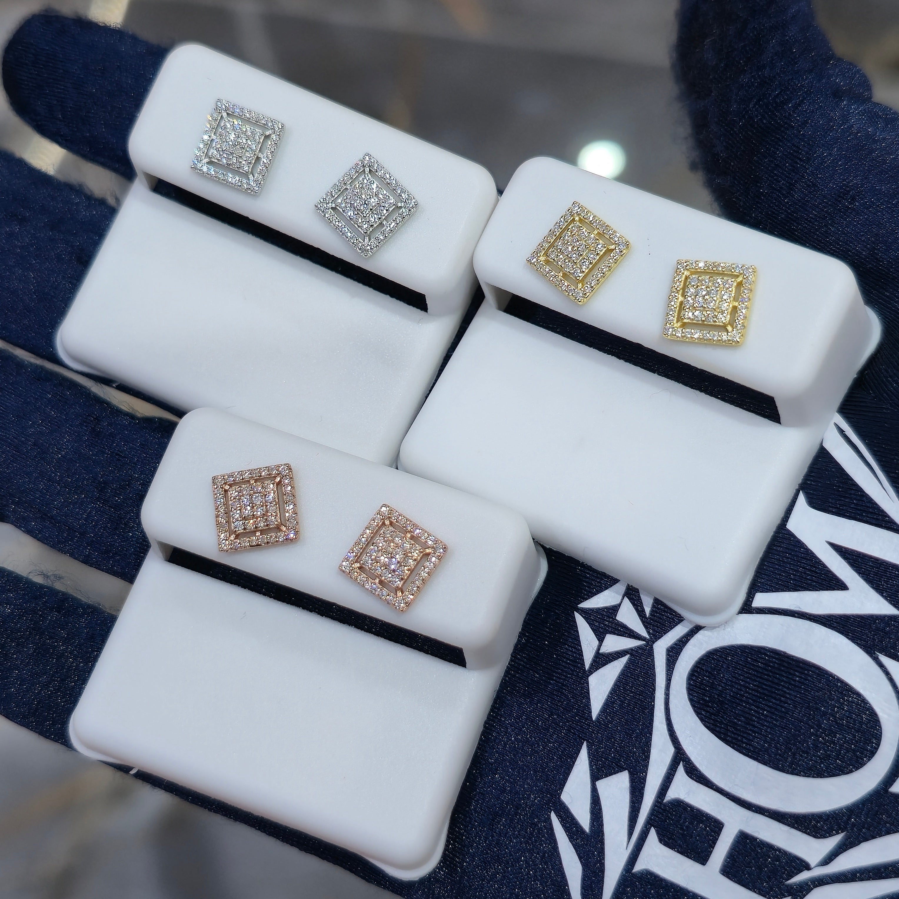 Sterling Silver Moissanite Square Halo Cluster Stud Earrings