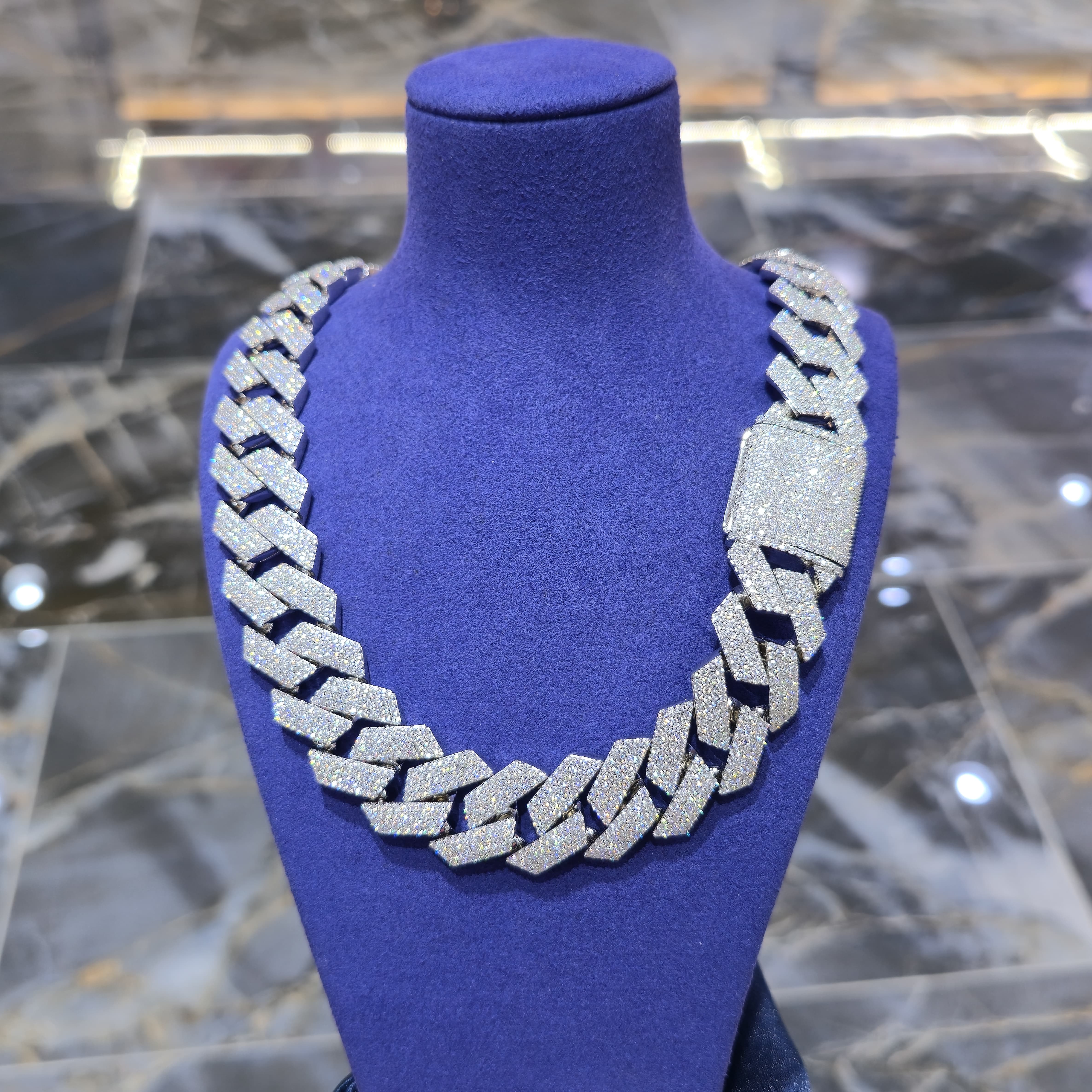 Moissanite Miami Cuban Prong Link Chain | 22mm | Silver, Gold & Rose Gold