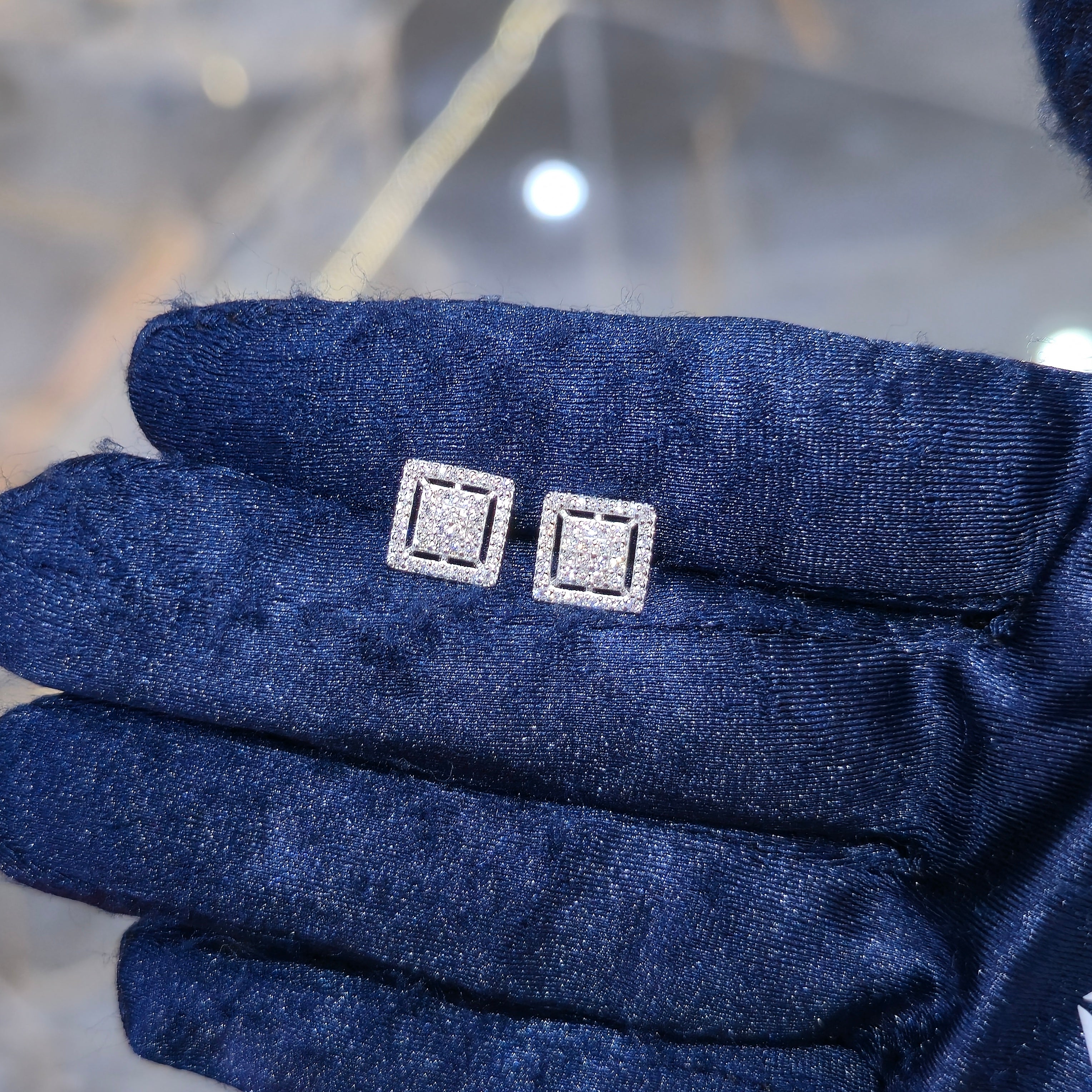 Sterling Silver Moissanite Square Halo Cluster Stud Earrings