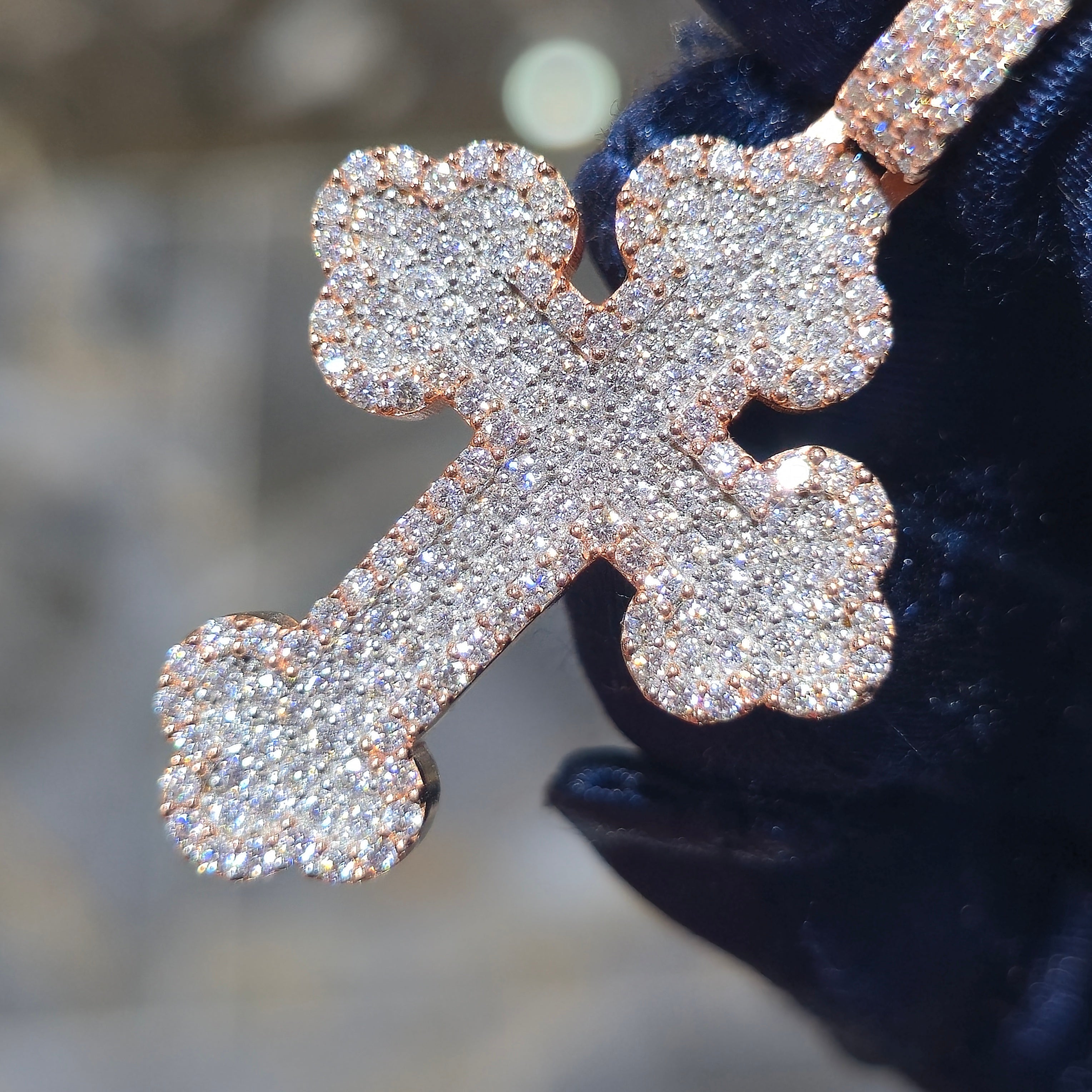 Moissanite Bottony Cross Pendant – 925 Sterling Silver | 2.11 CTW | Silver, Gold & Rose Gold