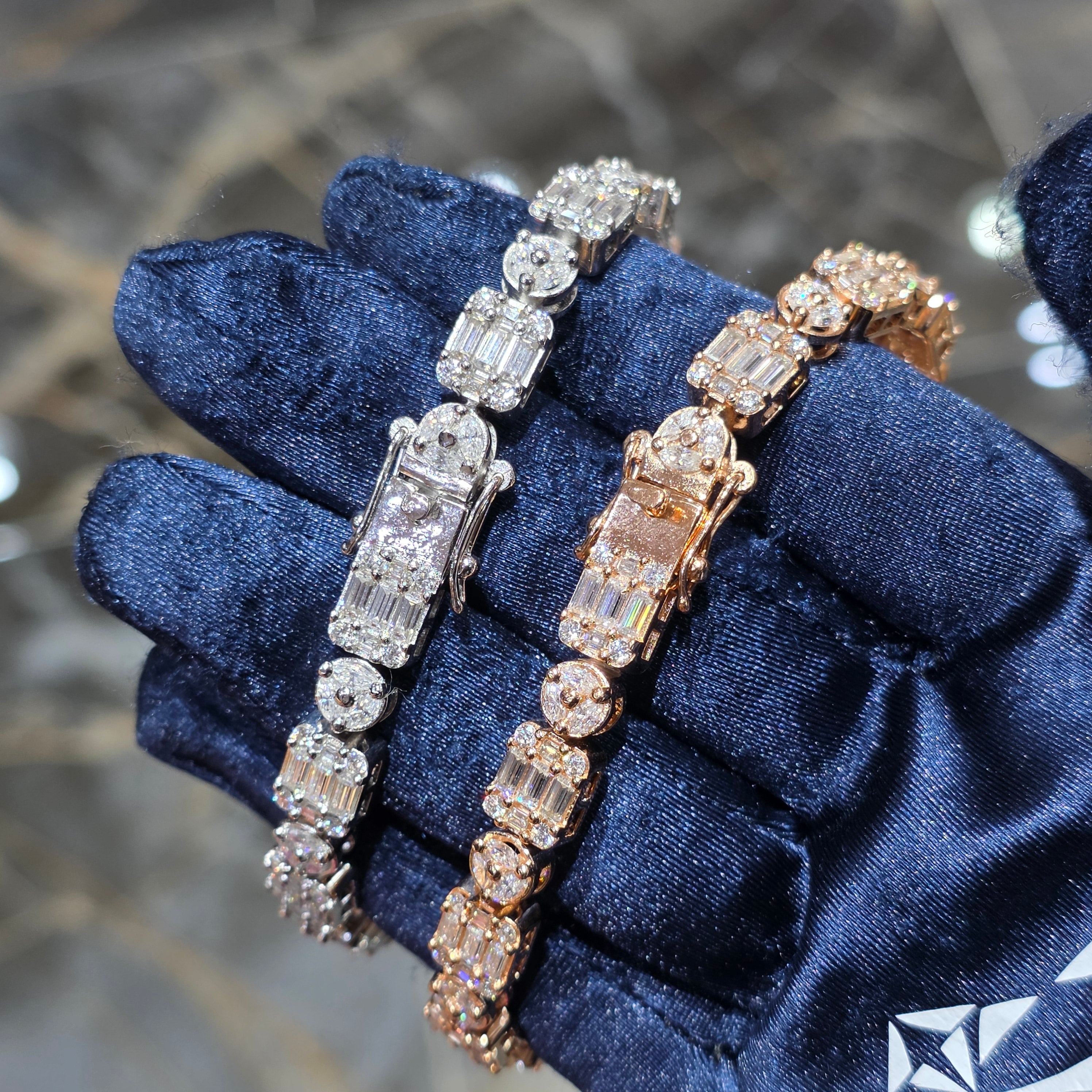 Moissanite Multi Shape Cluster Tennis Bracelet – 925 Sterling Silver | Silver, Gold & Rose Gold